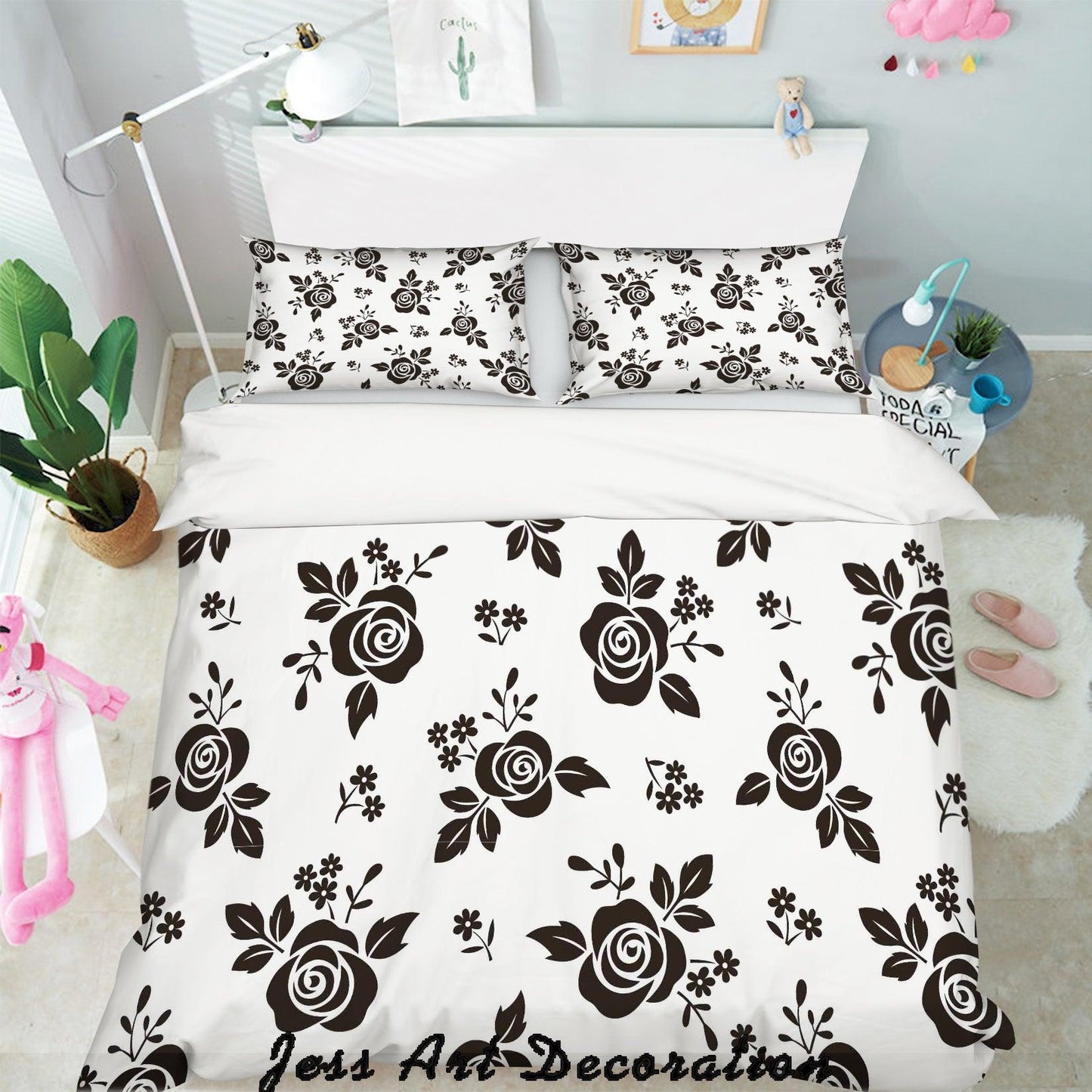 3D Black White Flowers Pattern Quilt Cover Set Bedding Set Pillowcases 12