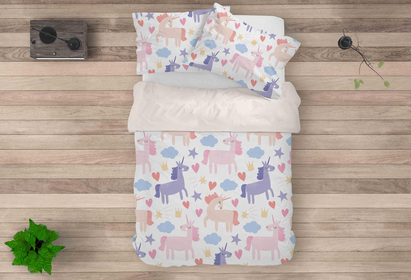 3D Cartoon Heart Cloud Unicorn Animal Quilt Cover Set Bedding Set Duvet Cover Pillowcases LXL
