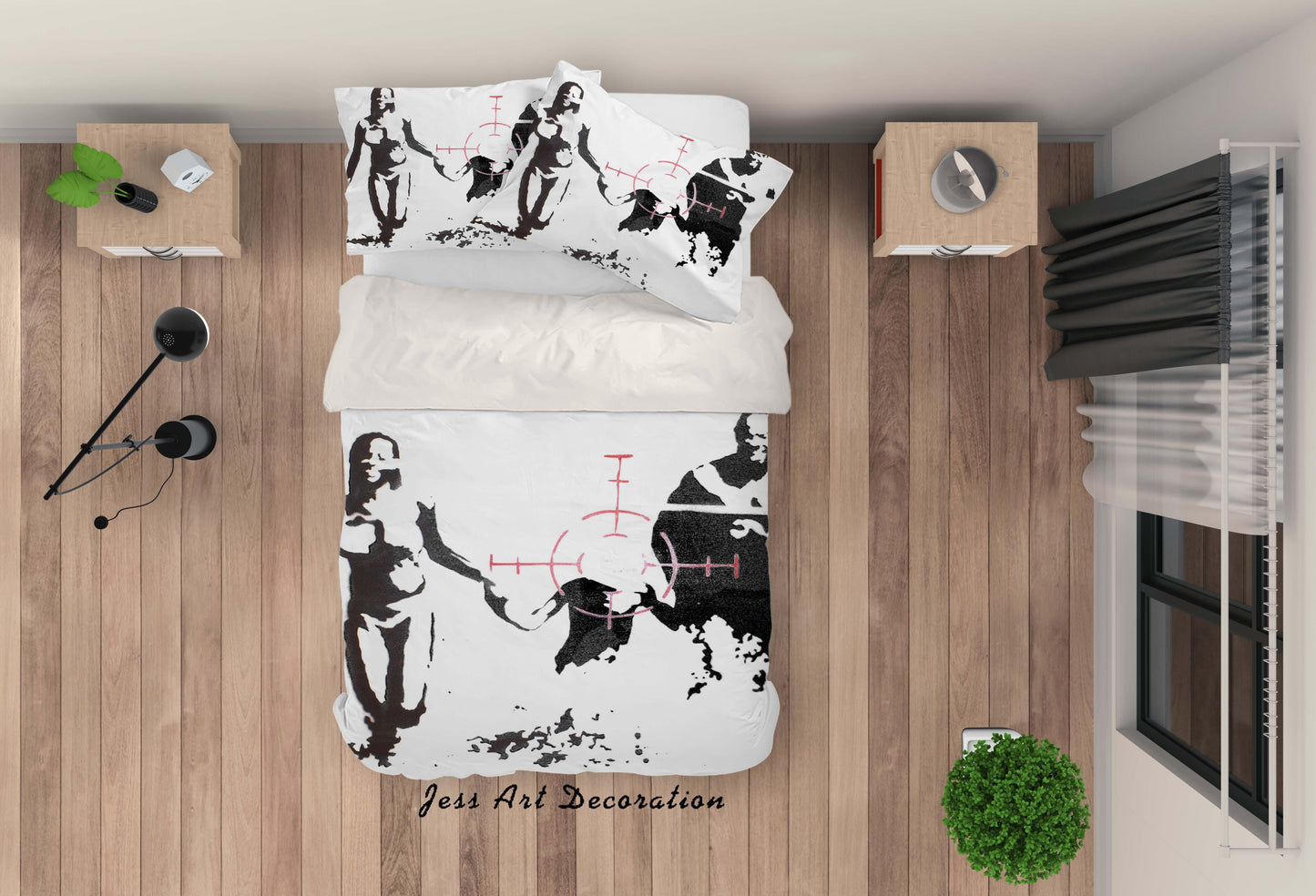 3D Banksy Family Target Black White Quilt Cover Set Bedding Set Pillowcasesn ZY D19