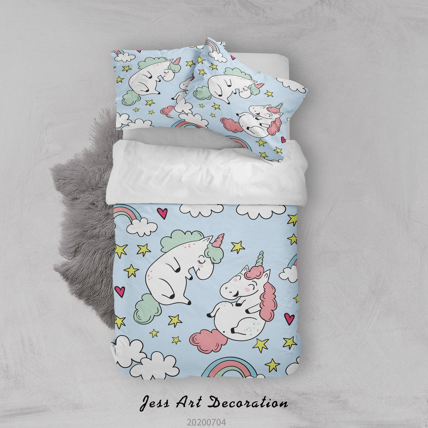 3D Blue Stars Rainbow Unicorn Quilt Cover Set Bedding Set Duvet Cover Pillowcases SF154