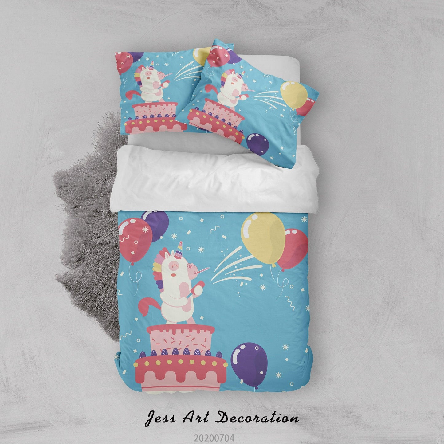 3D Blue Cake Balloon Unicorn Quilt Cover Set Bedding Set Duvet Cover Pillowcases SF170