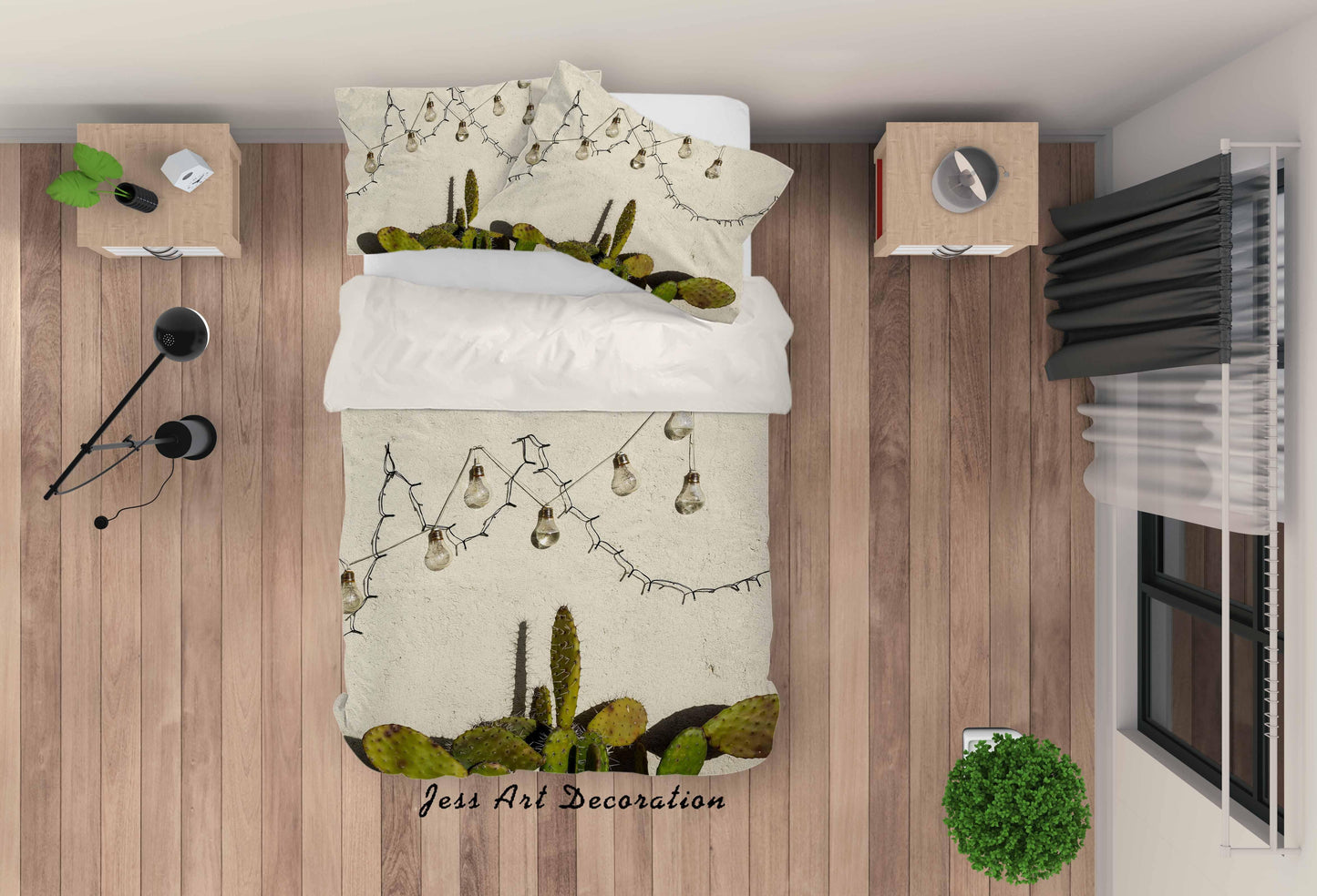 3D Cactus Light Bulb Quilt Cover Set Bedding Set Duvet Cover Pillowcases LQH A140