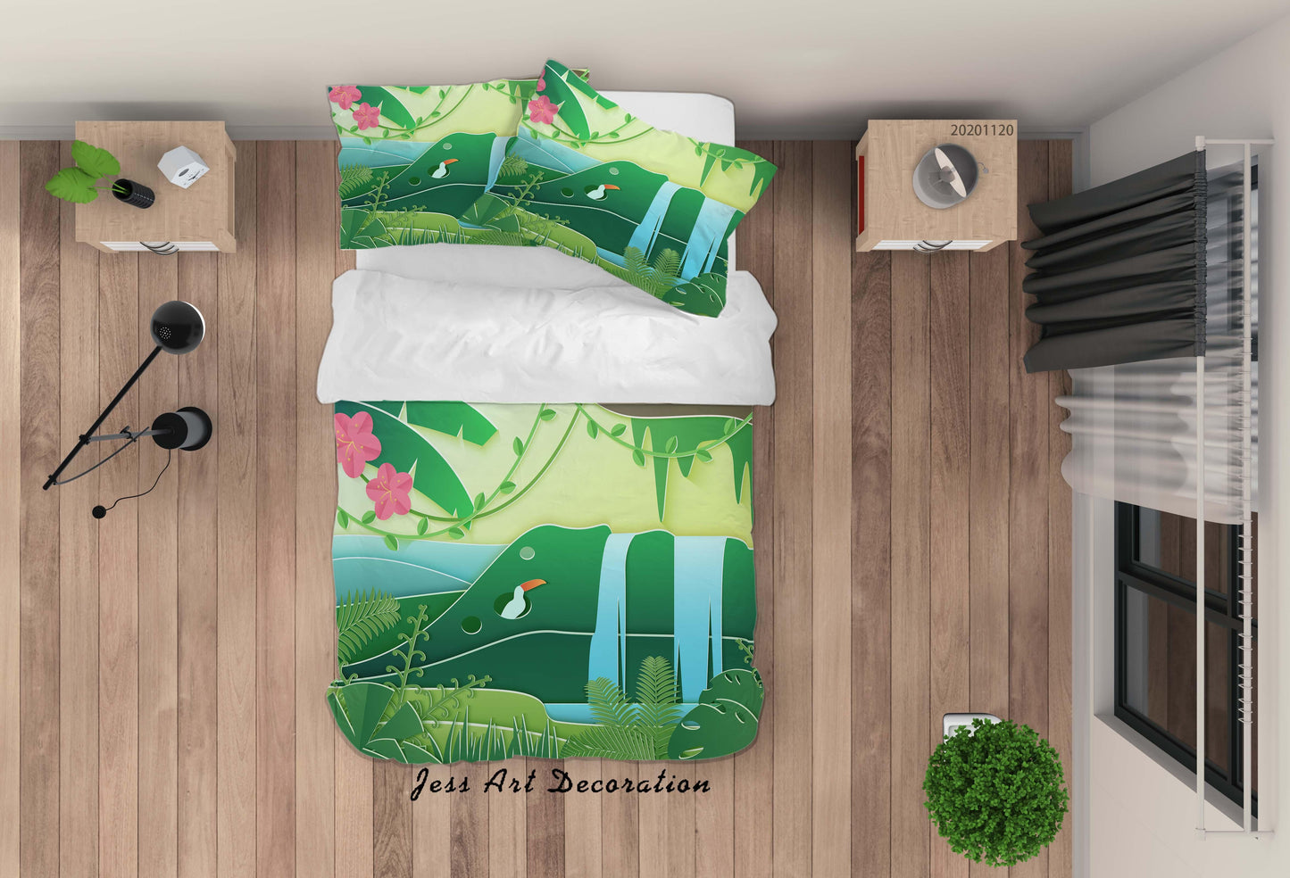 3D Cartoon Pink Floral Green Plant Quilt Cover Set Bedding Set Duvet Cover Pillowcases LXL