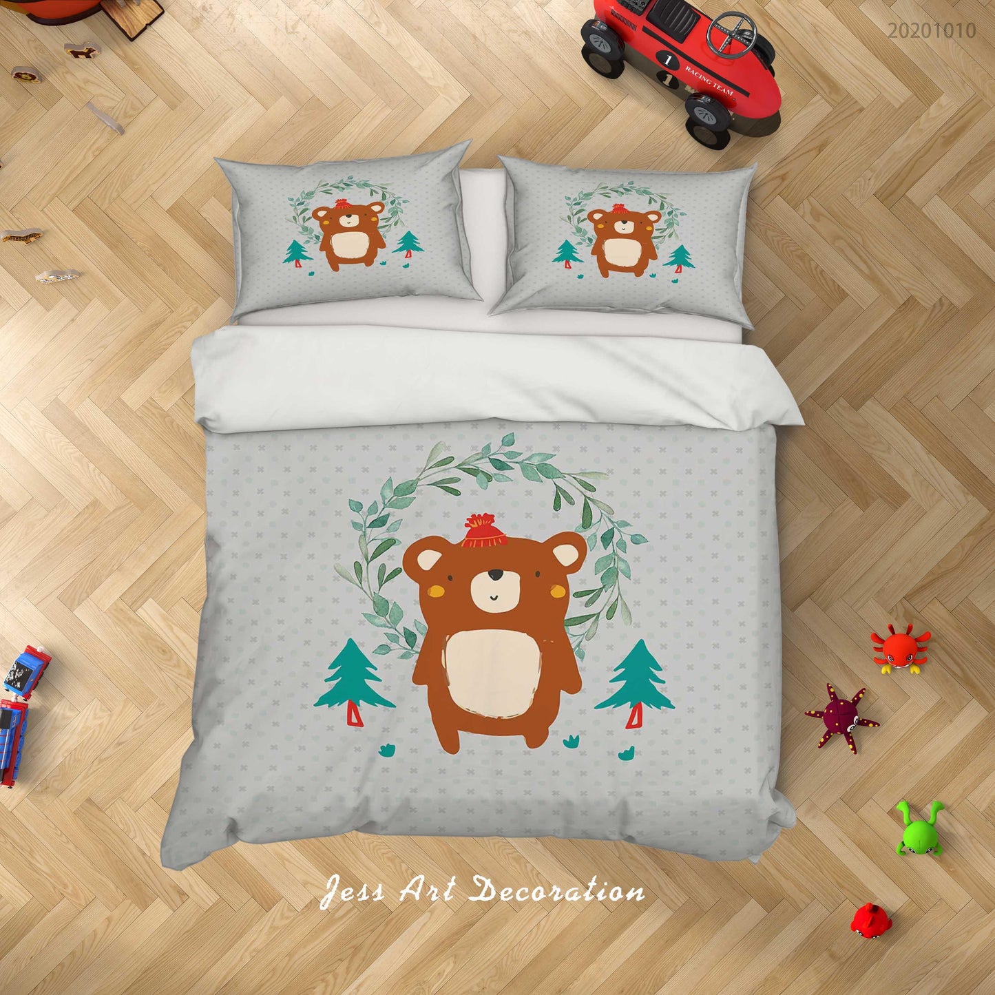 3D Cartoon Cute Animal Bear Christmas Tree Quilt Cover Set Bedding Set Duvet Cover Pillowcases WJ 9551