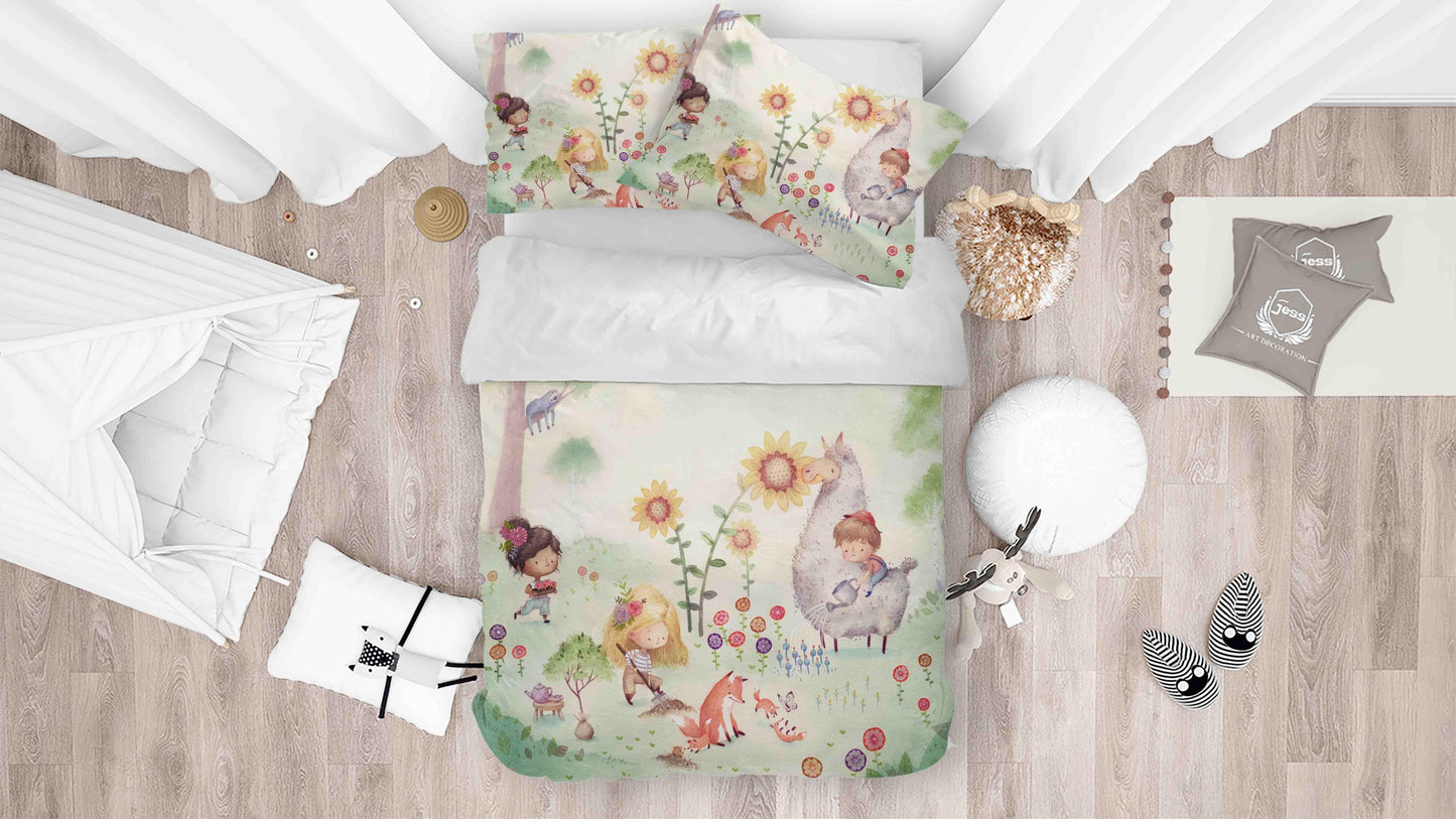 3D Cartoon Girl Floral Sunflowers Sheep Quilt Cover Set Bedding Set Duvet Cover Pillowcases SF062
