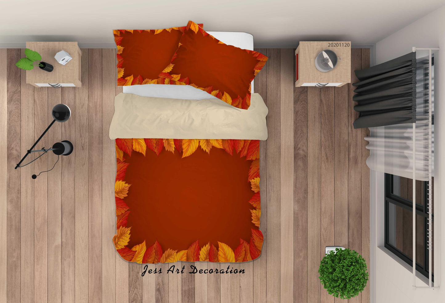 3D Autumn Leaves Plant Orange Quilt Cover Set Bedding Set Duvet Cover Pillowcases LXL