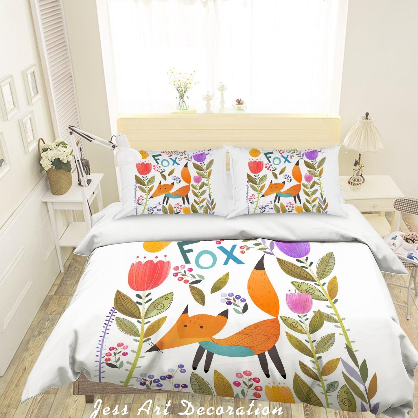 3D Cartoon Fox Flower Quilt Cover Set Bedding Set Pillowcases 51