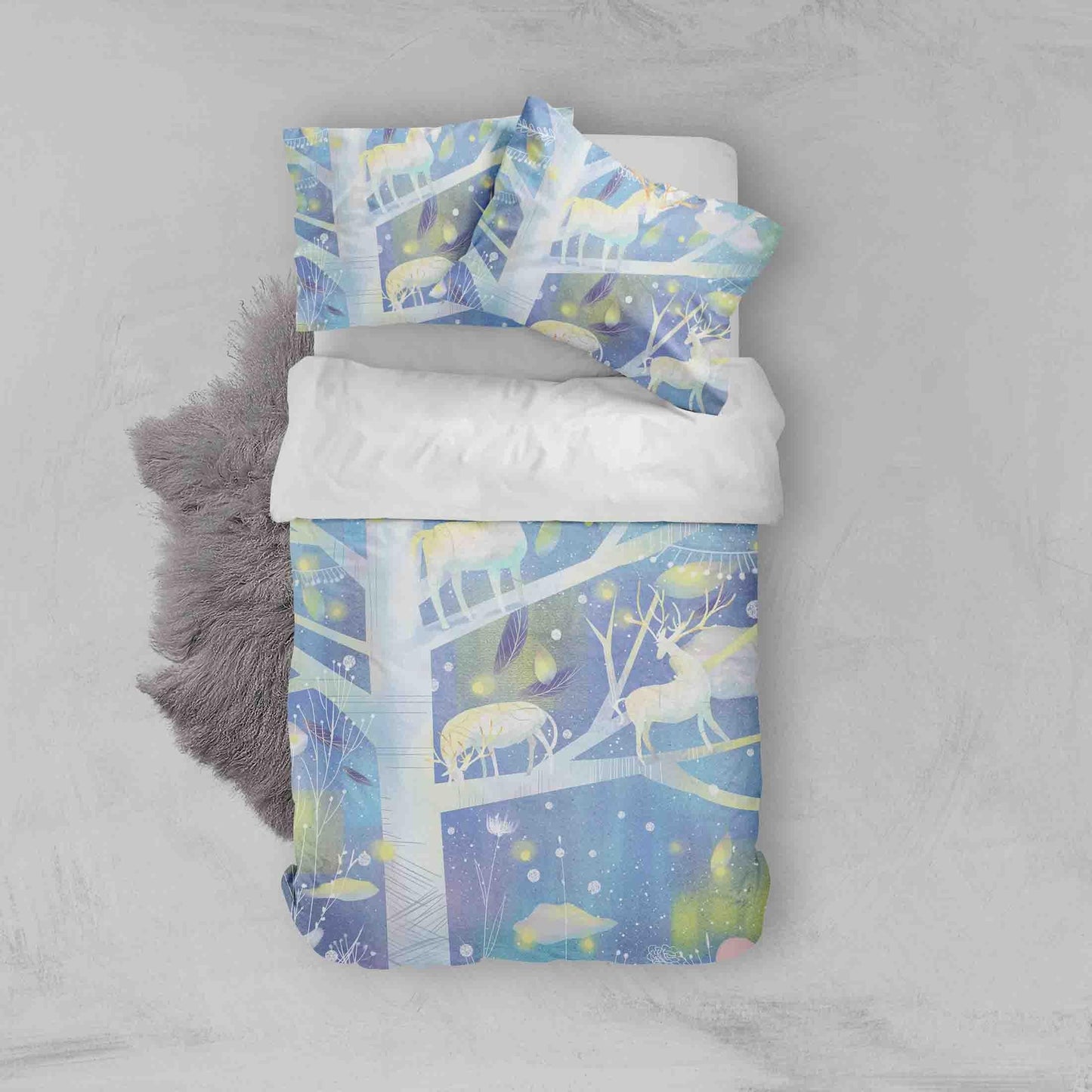 3D Blue Tree Elk Quilt Cover Set Bedding Set Pillowcases 16