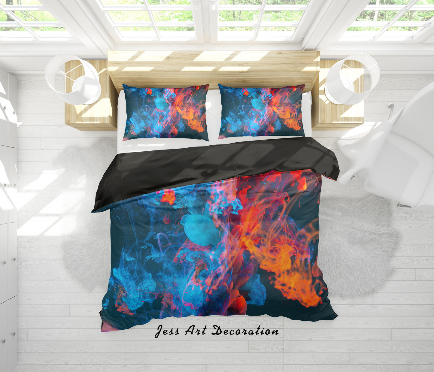 3D Abstract Smoke Blue Red Quilt Cover Set Bedding Set Duvet Cover Pillowcases 134 LQH