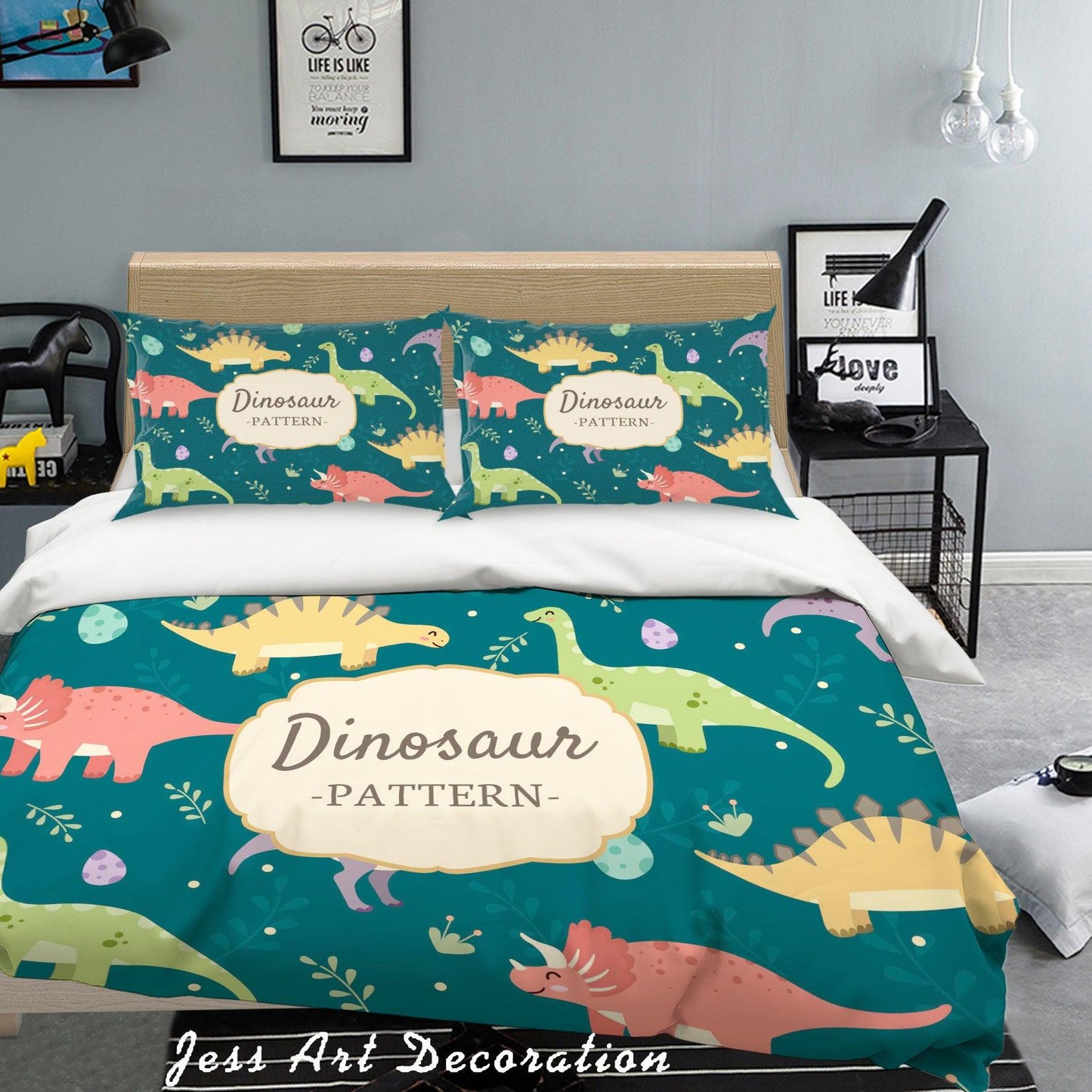 3D Cartoon Dinosaur Green Quilt Cover Set Bedding Set Pillowcases 29