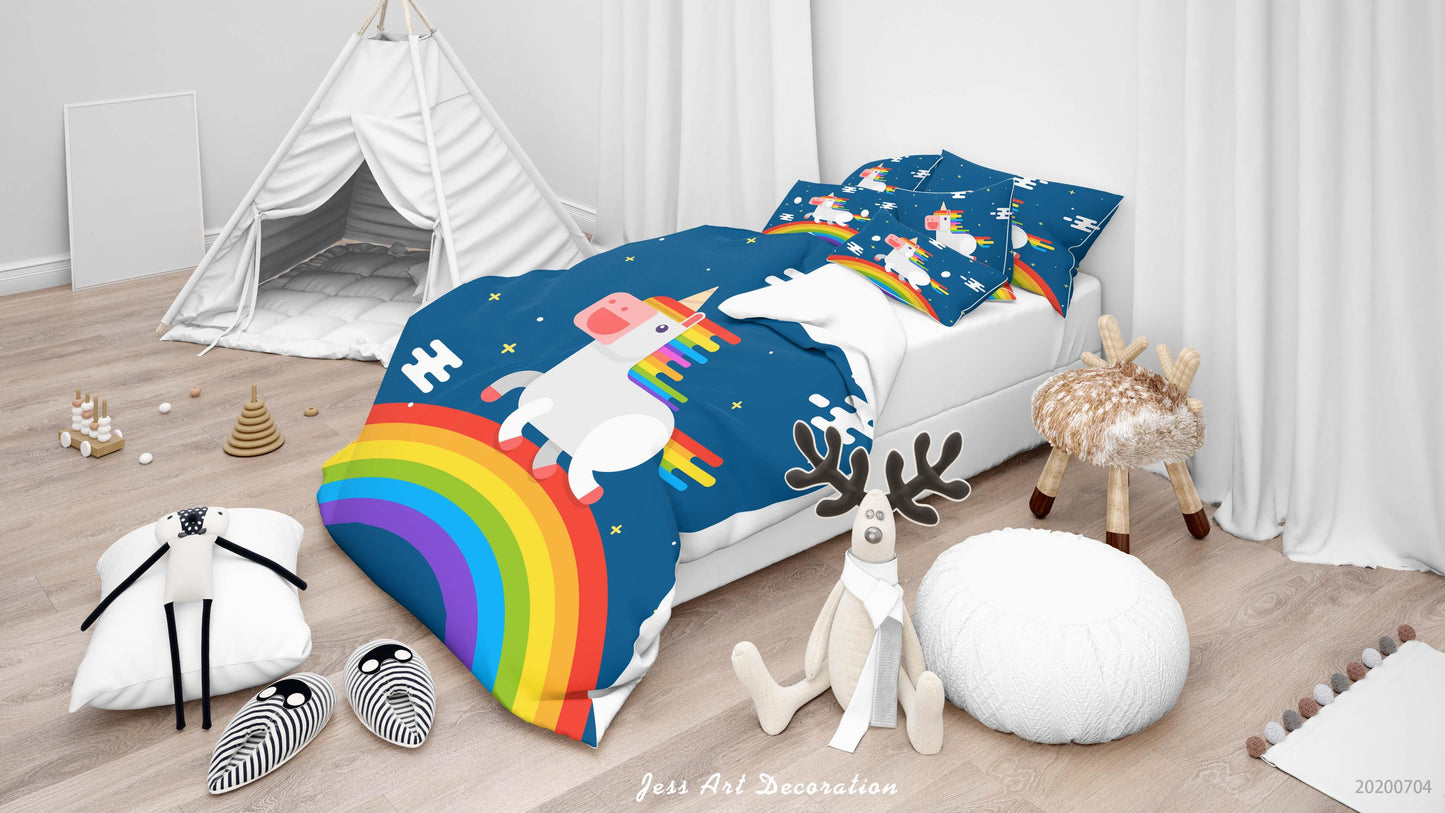 3D Blue Unicorn Rainbow Quilt Cover Set Bedding Set Duvet Cover Pillowcases SF01