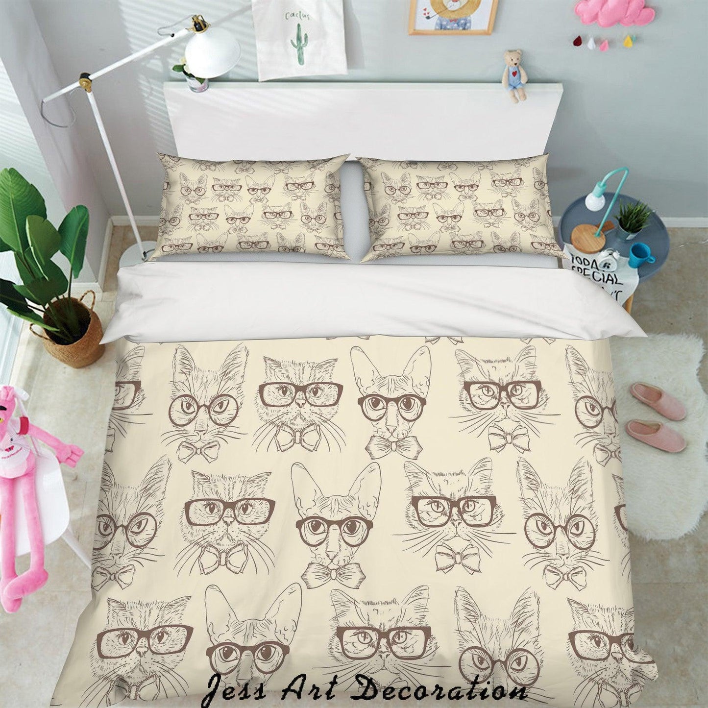 3D Cartoon Glasses Cats Dogs Quilt Cover Set Bedding Set Pillowcases 32