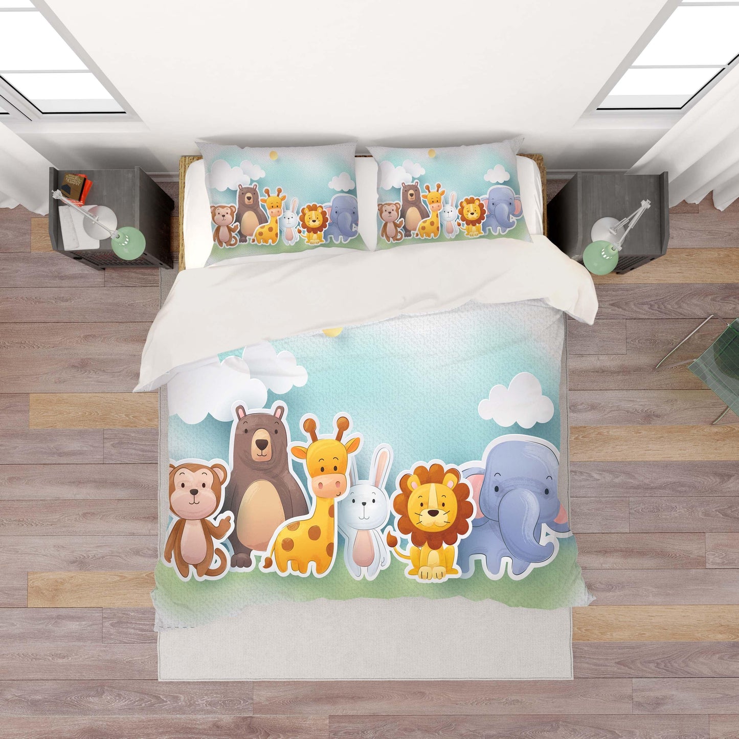 3D Cartoon Giraffe Bunny Animal Quilt Cover Set Bedding Set Duvet Cover Pillowcases LXL