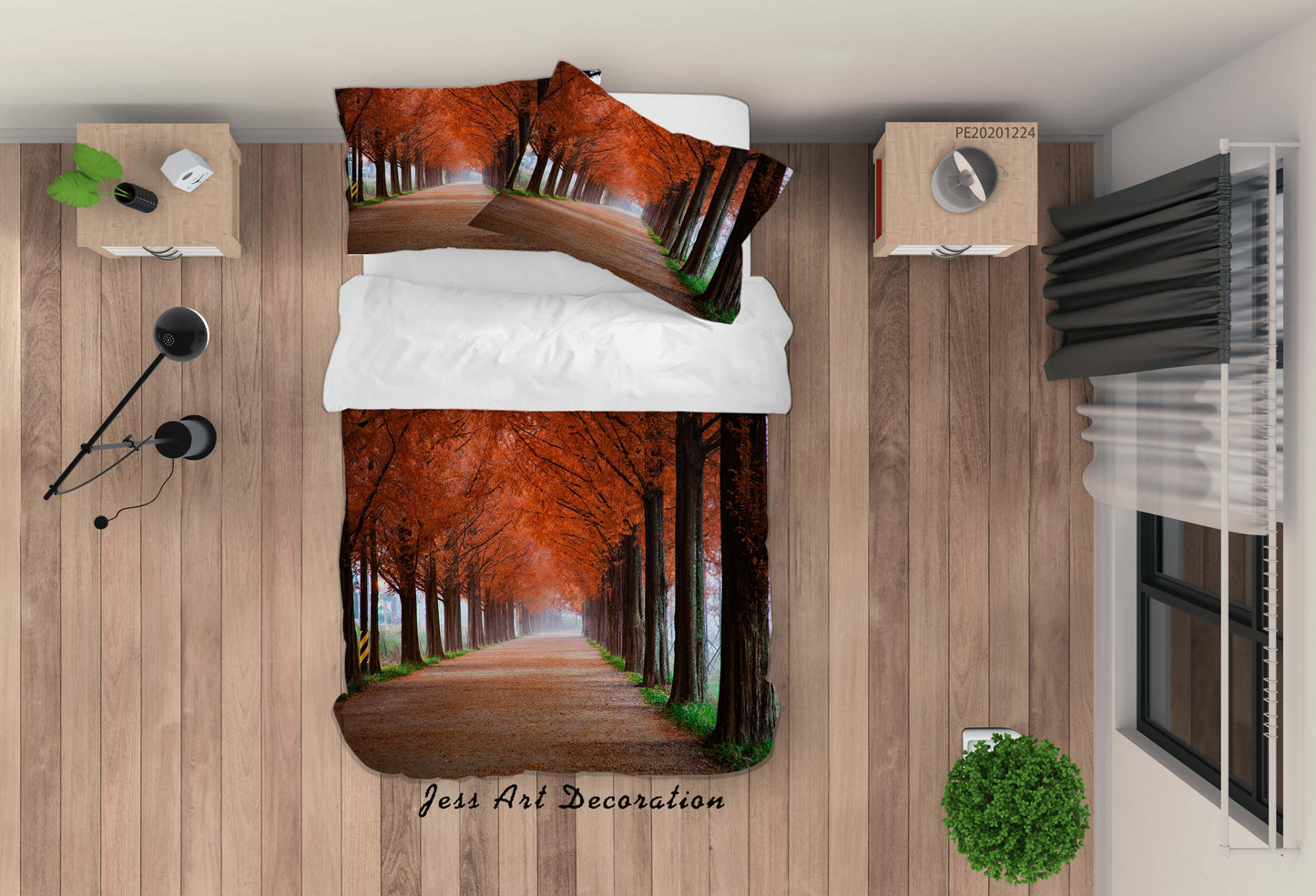 3D Autumn Forest Road Quilt Cover Set Bedding Set Duvet Cover Pillowcases 186