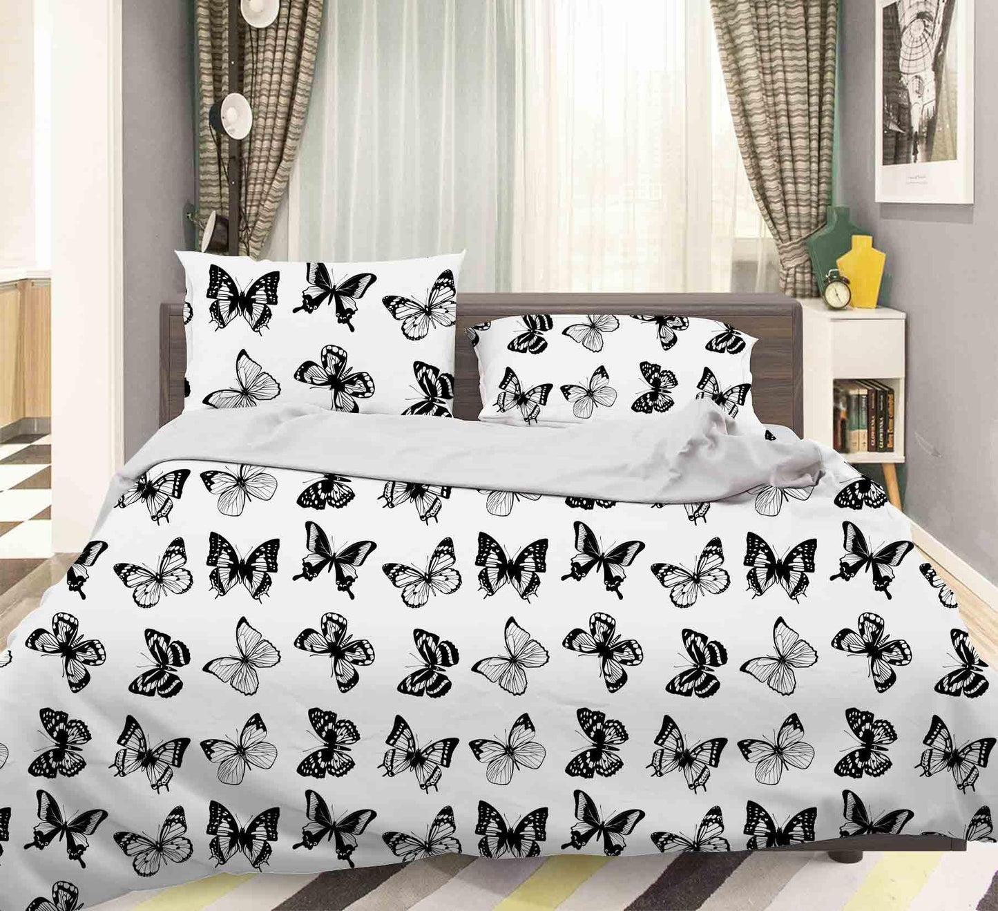 3D Black White Butterfly Quilt Cover Set Bedding Set Pillowcases 38