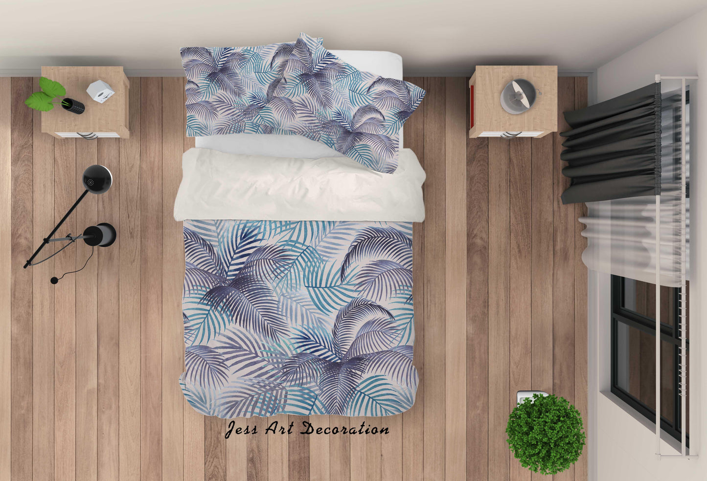 3D Blue Leaves Quilt Cover Set Bedding Set Pillowcases 18