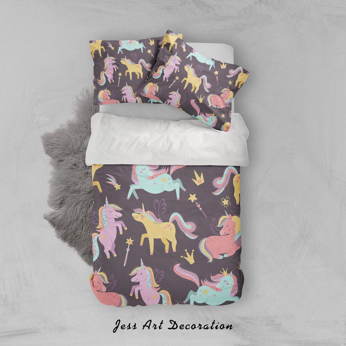 3D Black Unicorn Quilt Cover Set Bedding Set Pillowcases 64