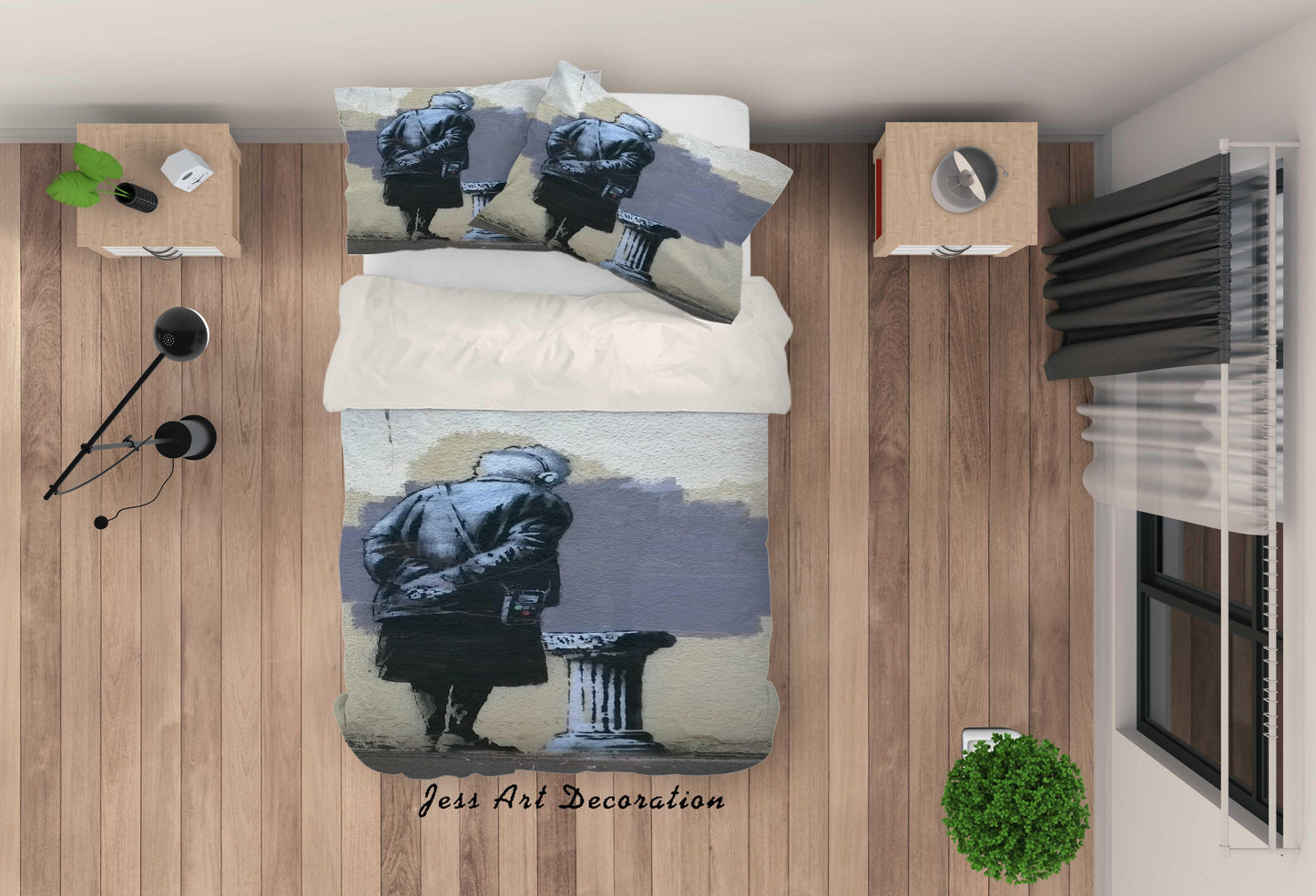 3D Banksy Art Figure Black White Quilt Cover Set Bedding Set Pillowcasesn ZY D3