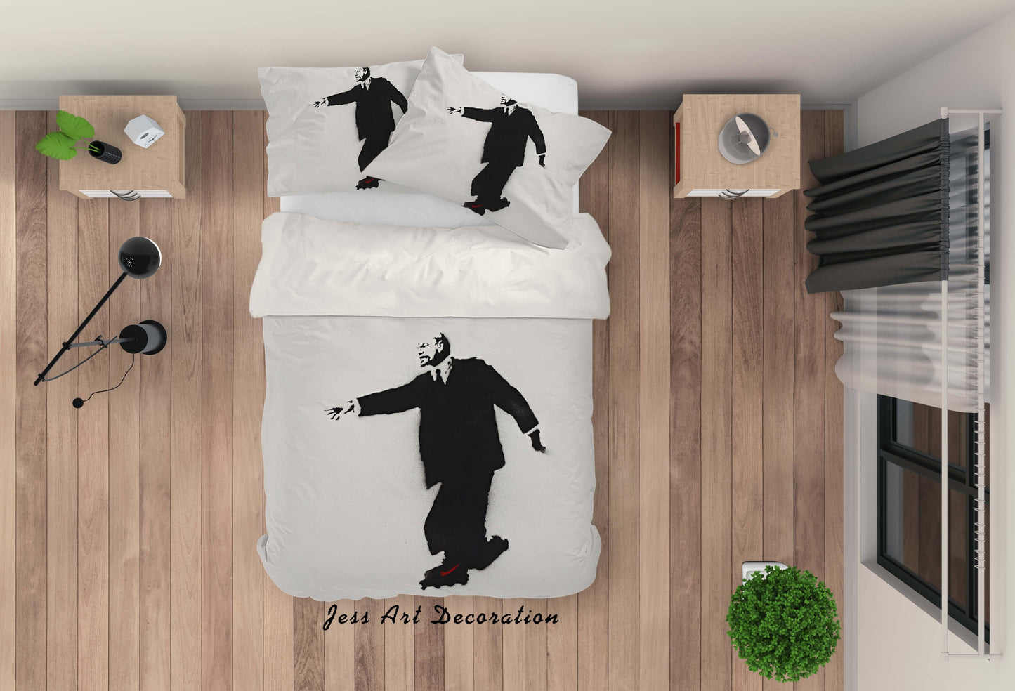 3D Banksy Lenin Roller Skates White Background Quilt Cover Set Bedding Set Duvet Cover Pillowcases ZY D37