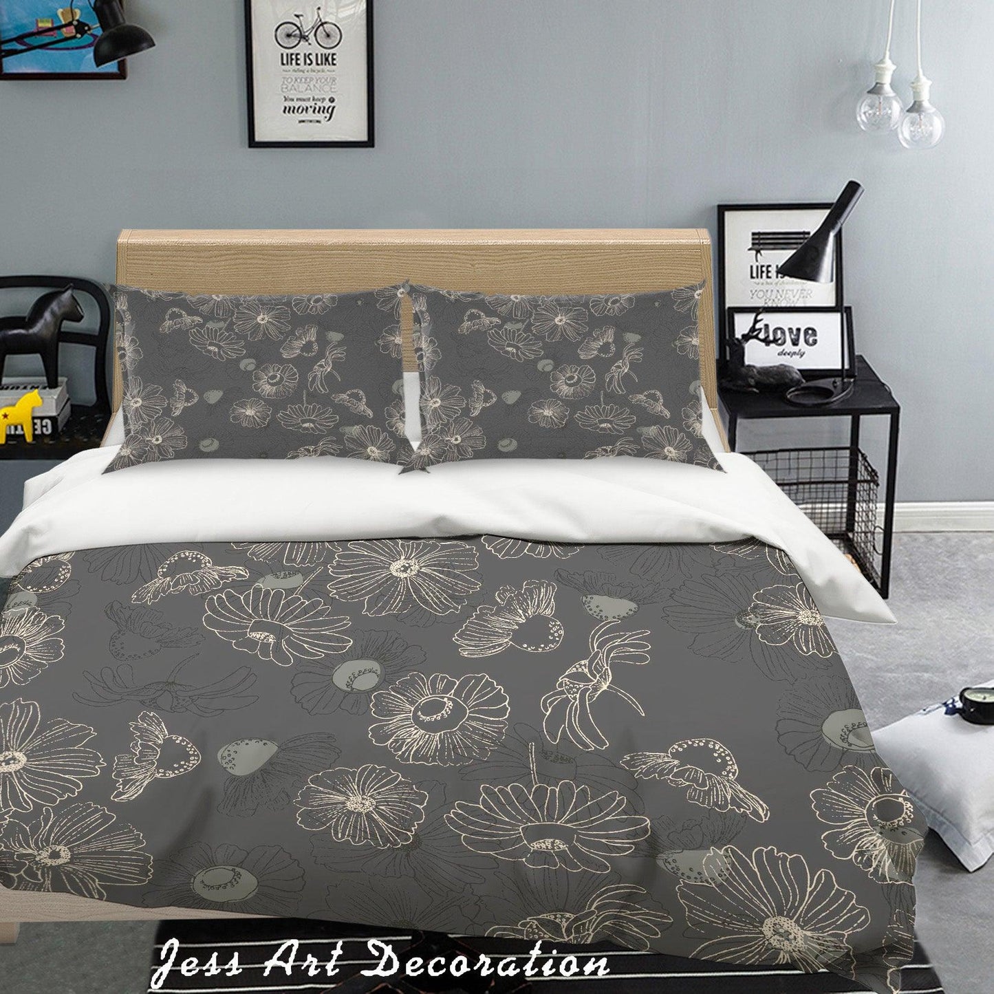 3D Black Flowers Quilt Cover Set Bedding Set Pillowcases 30