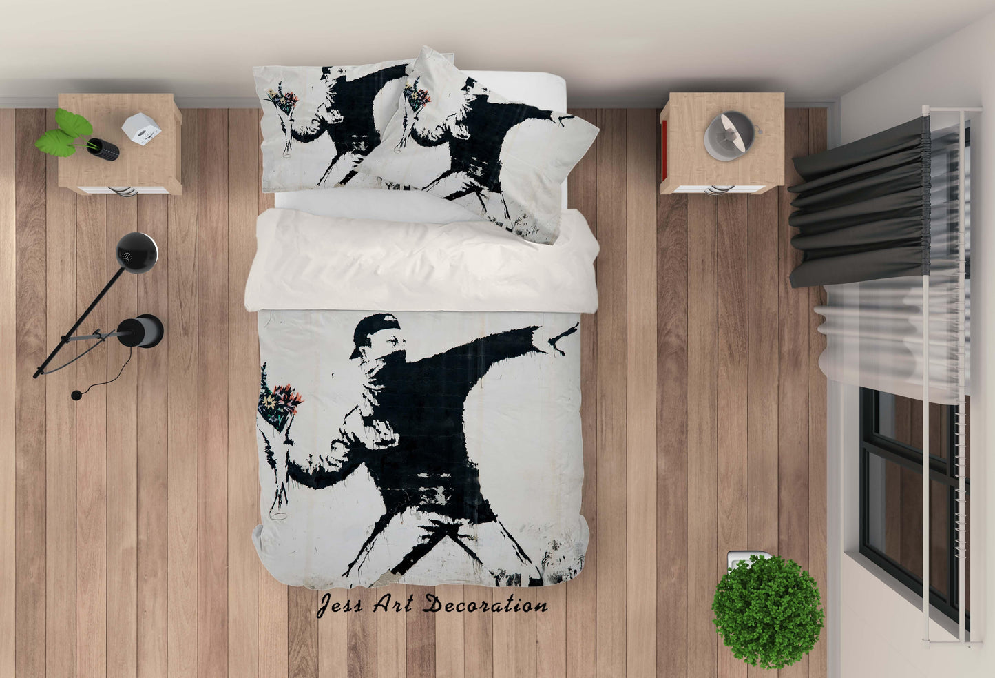 3D Banksy Black White Figure Flower Quilt Cover Set Bedding Set Duvet Cover Pillowcases ZY D69