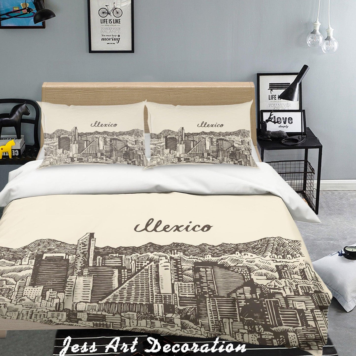 3D Black White City Building Quilt Cover Set Bedding Set Pillowcases 124