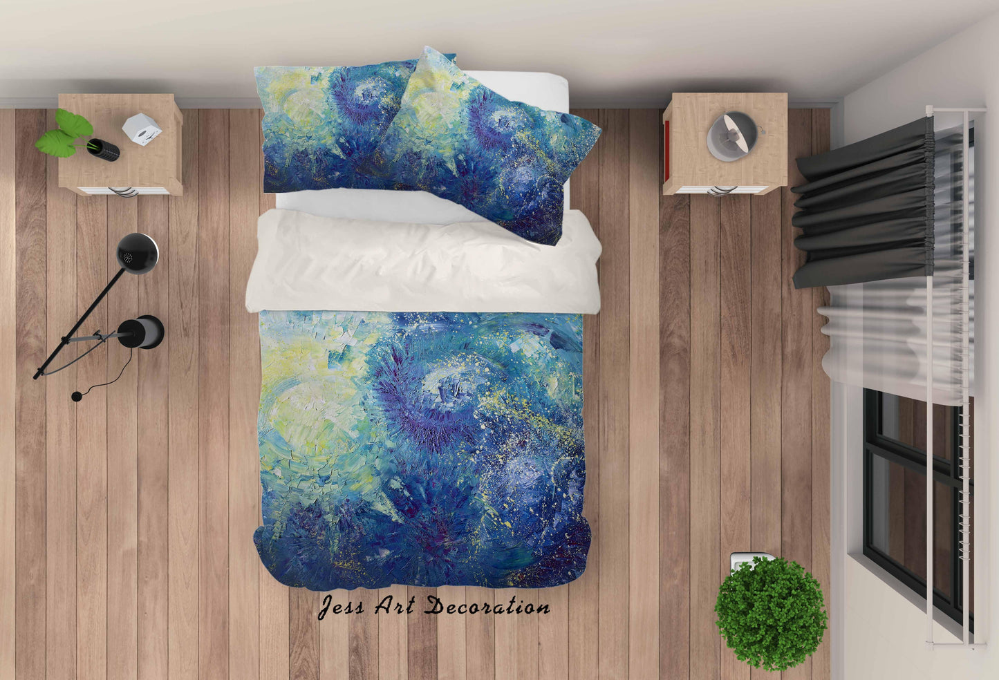 3D Abstract Blue Oil Painting Quilt Cover Set Bedding Set Pillowcasesn 44