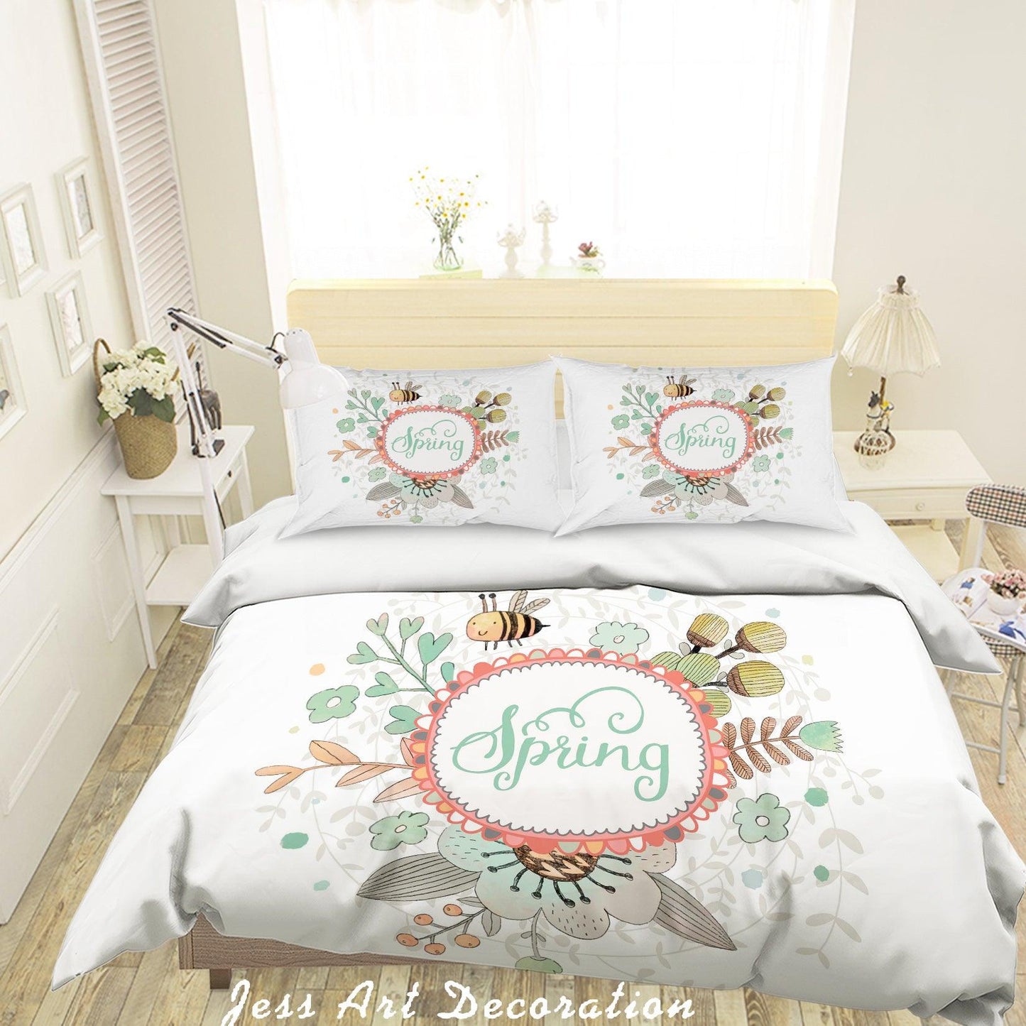 3D Cartoon Bee Flower Quilt Cover Set Bedding Set Pillowcases 34