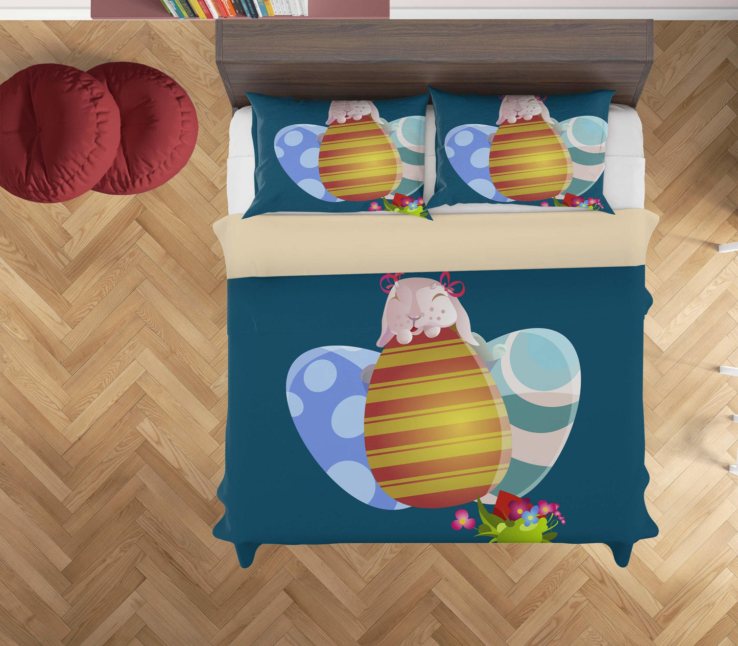 3D Blue Rabbit Eggs Floral Quilt Cover Set Bedding Set Duvet Cover Pillowcases SF17