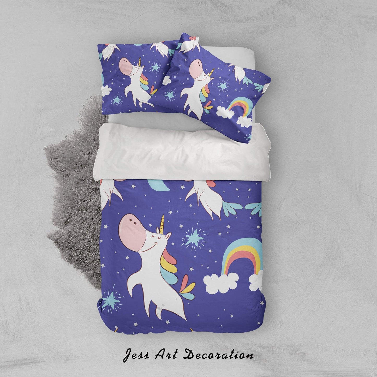 3D Blue Unicorn Rainbow Star Quilt Cover Set Bedding Set Pillowcases 76