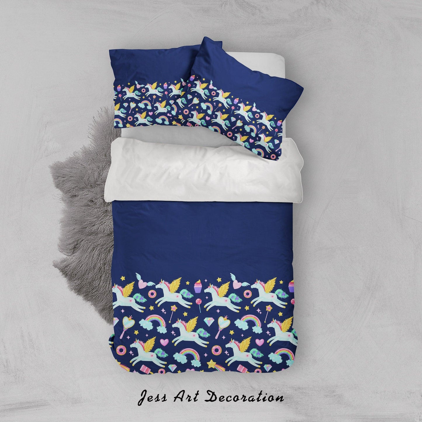 3D Blue Unicorn Rainbow Quilt Cover Set Bedding Set Pillowcases 65