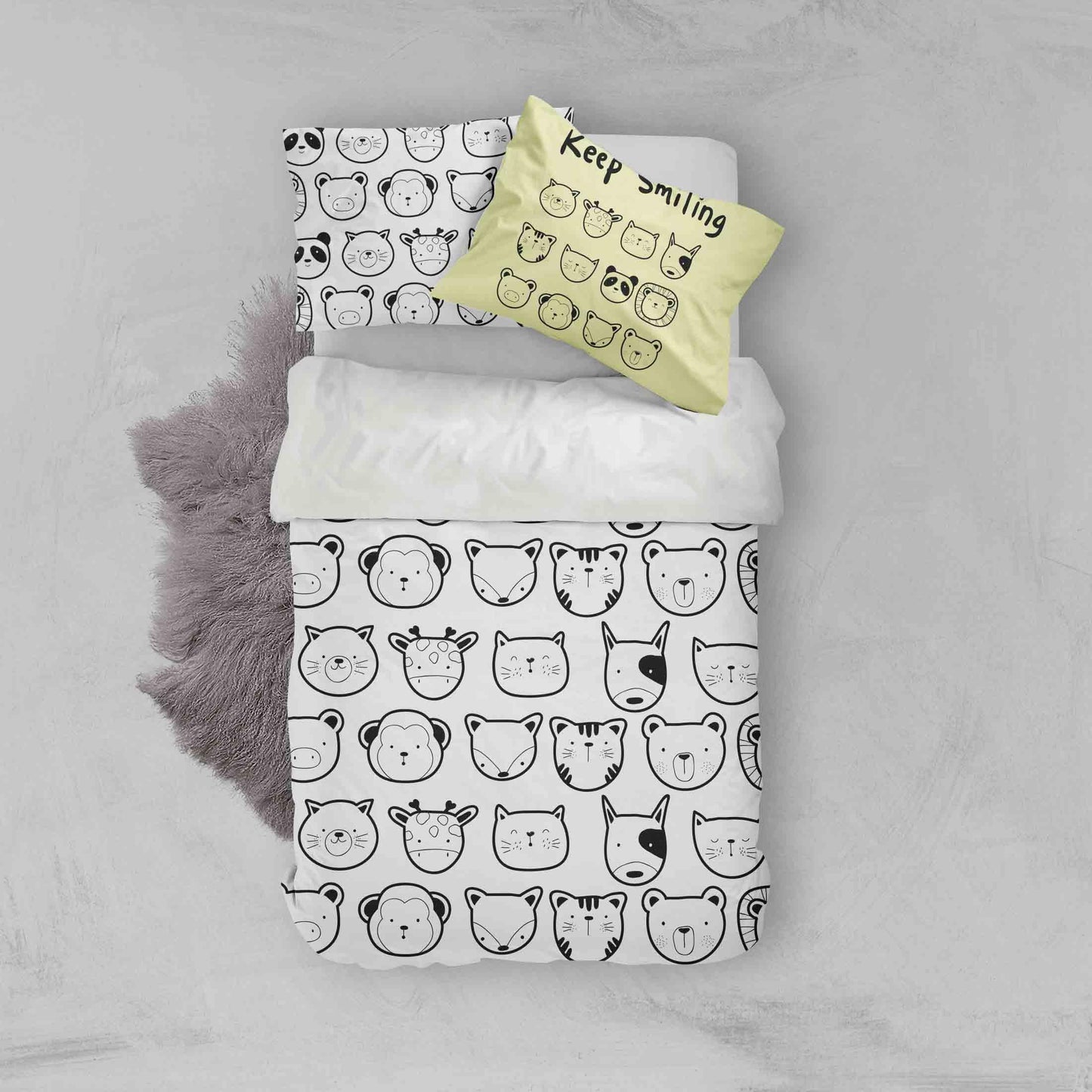 3D Black White Animal Cat Monkey Fox Bear Giraffe Quilt Cover Set Bedding Set Pillowcases 74