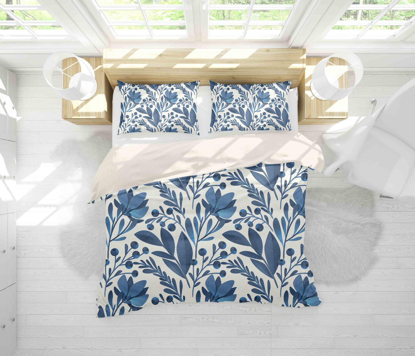 3D Blue Leaves Quilt Cover Set Bedding Set Pillowcases 54