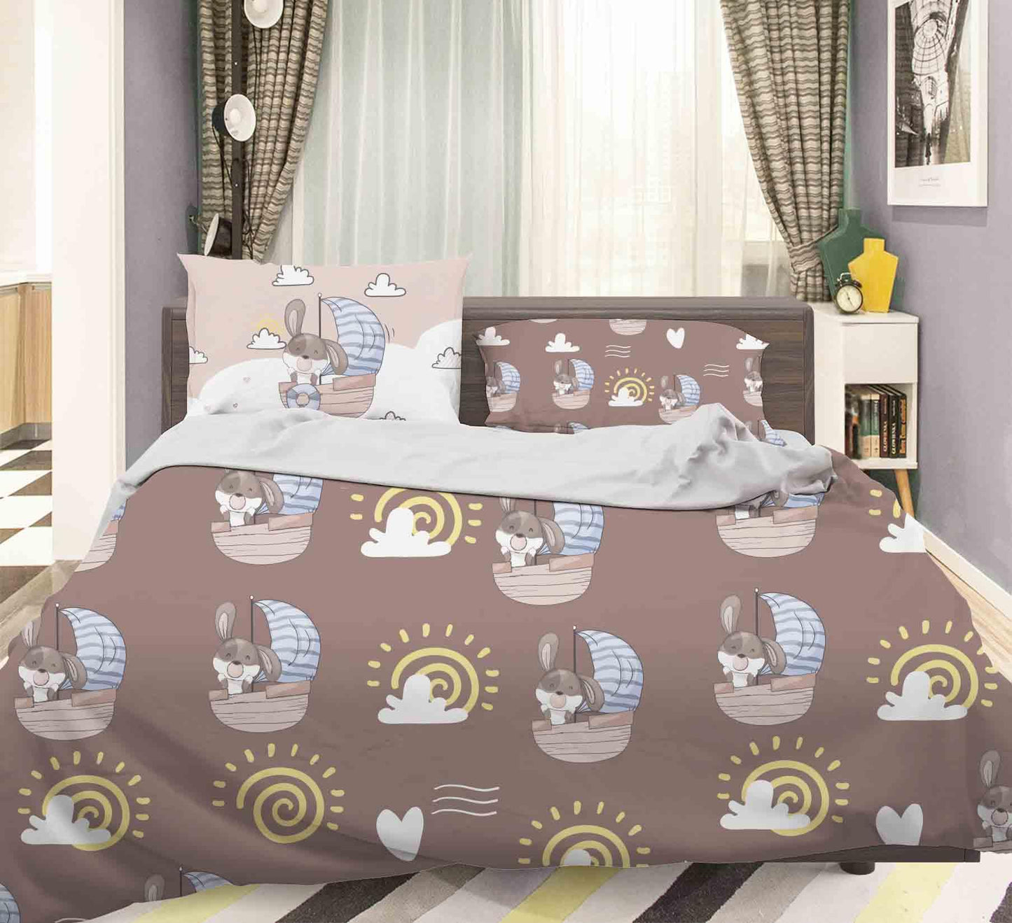 3D Brown Puppy Pirates Sailboat Quilt Cover Set Bedding Set Pillowcases 66