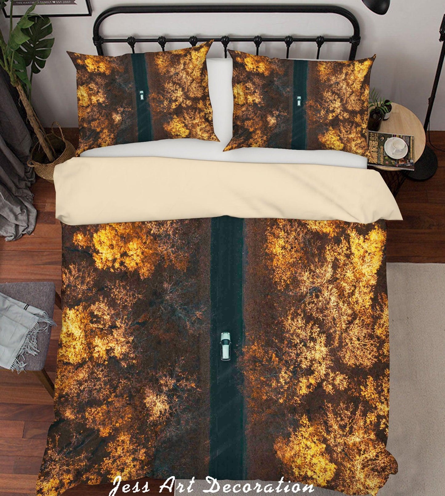 3D Autumn Woods Road Car Quilt Cover Set Bedding Set Duvet Cover Pillowcases A128 LQH