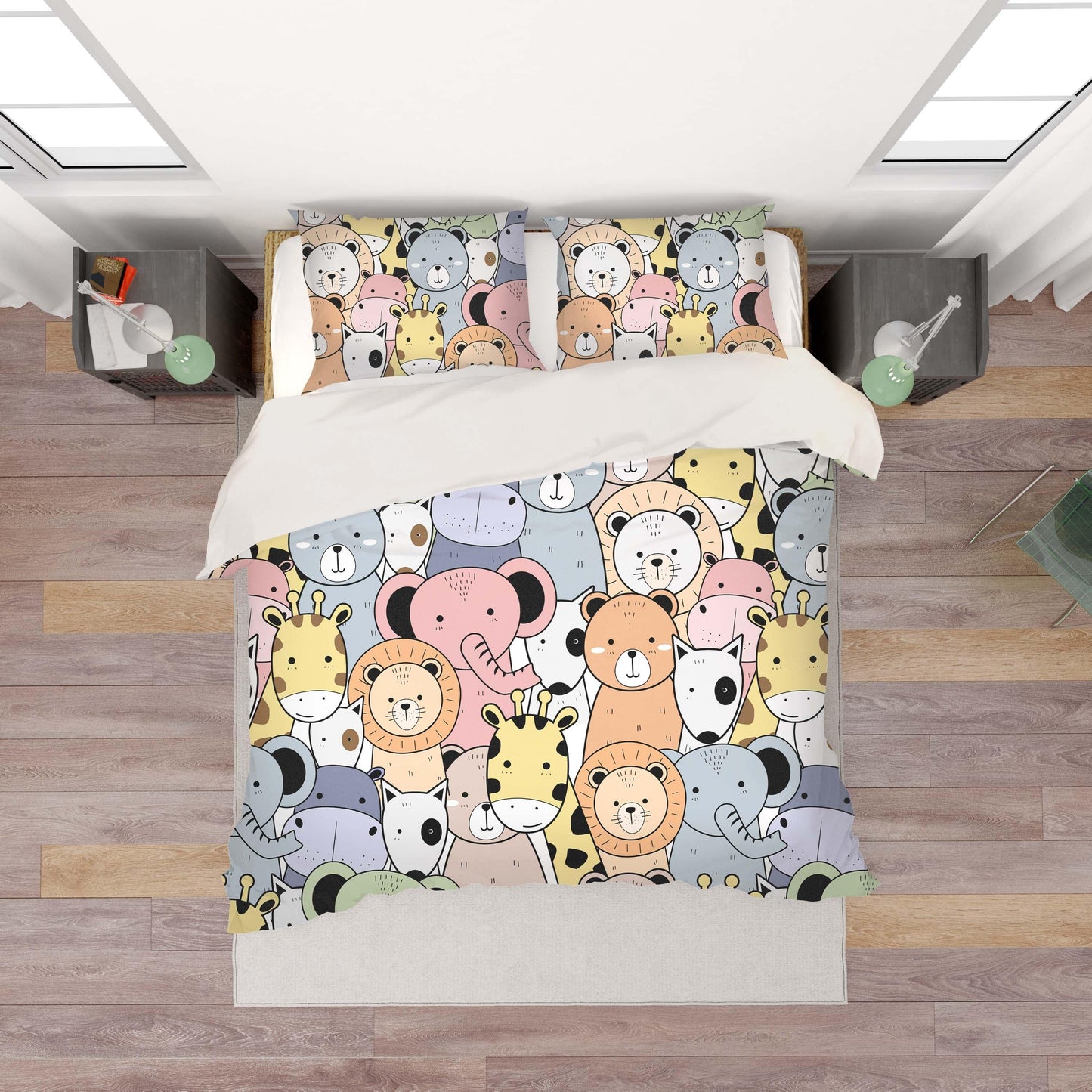 3D Cartoon Giraffe Bear Animal Quilt Cover Set Bedding Set Duvet Cover Pillowcases LXL