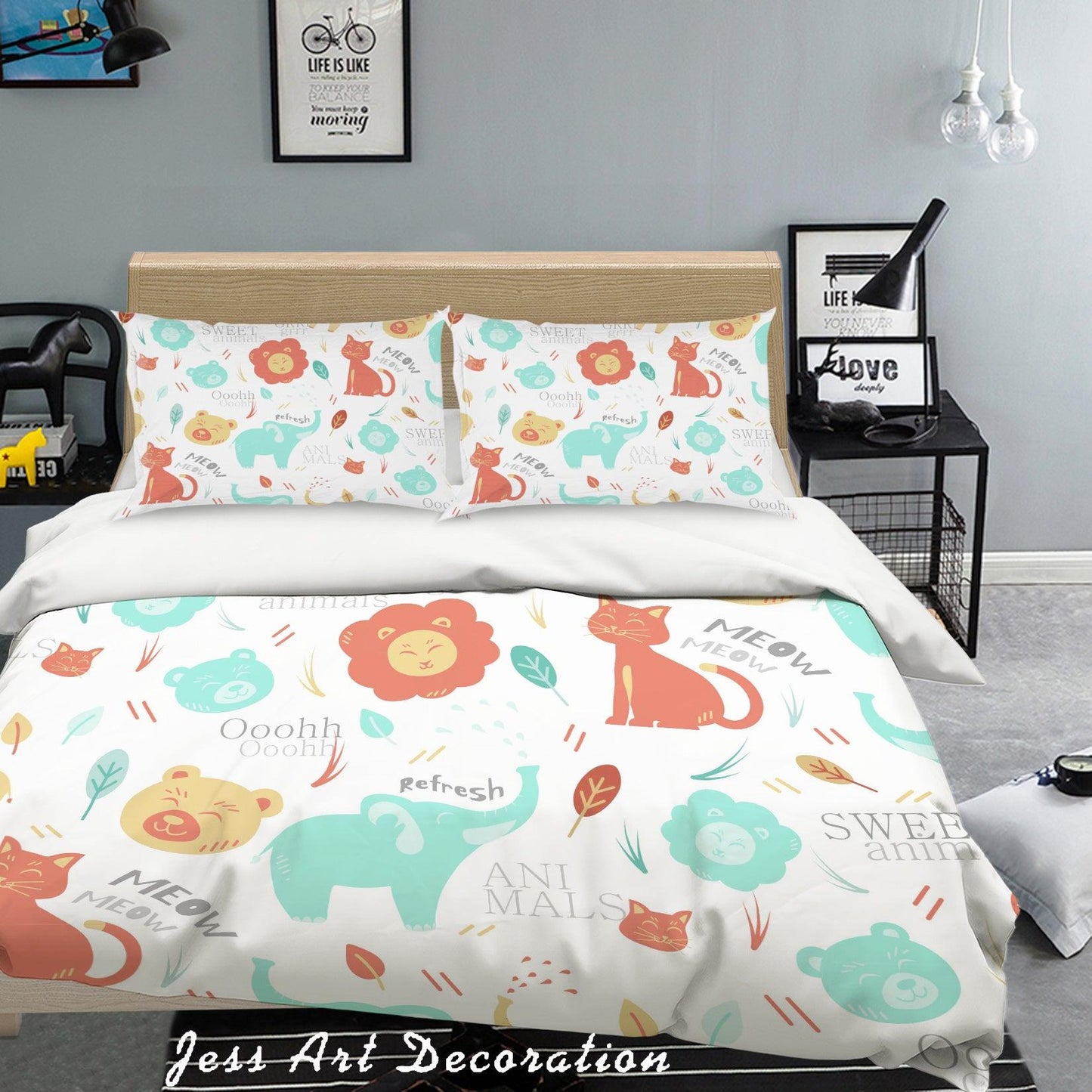 3D Cartoon Animals Quilt Cover Set Bedding Set Pillowcases 25