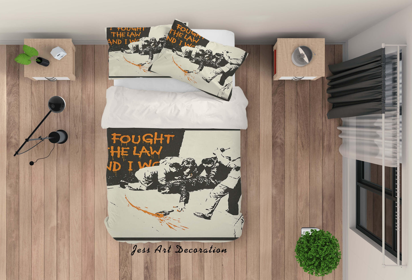 3D Banksy I Fought the Law Letterd Quilt Cover Set Bedding Set Duvet Cover Pillowcases ZY D32