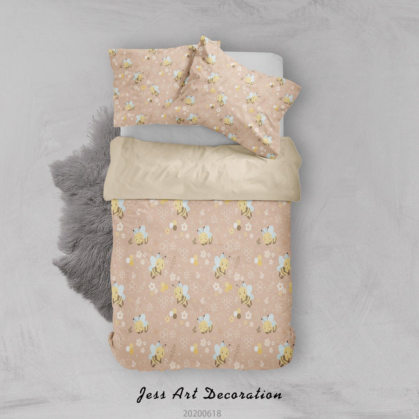 3D Bee Floral Quilt Cover Set Bedding Set Duvet Cover Pillowcases SF27