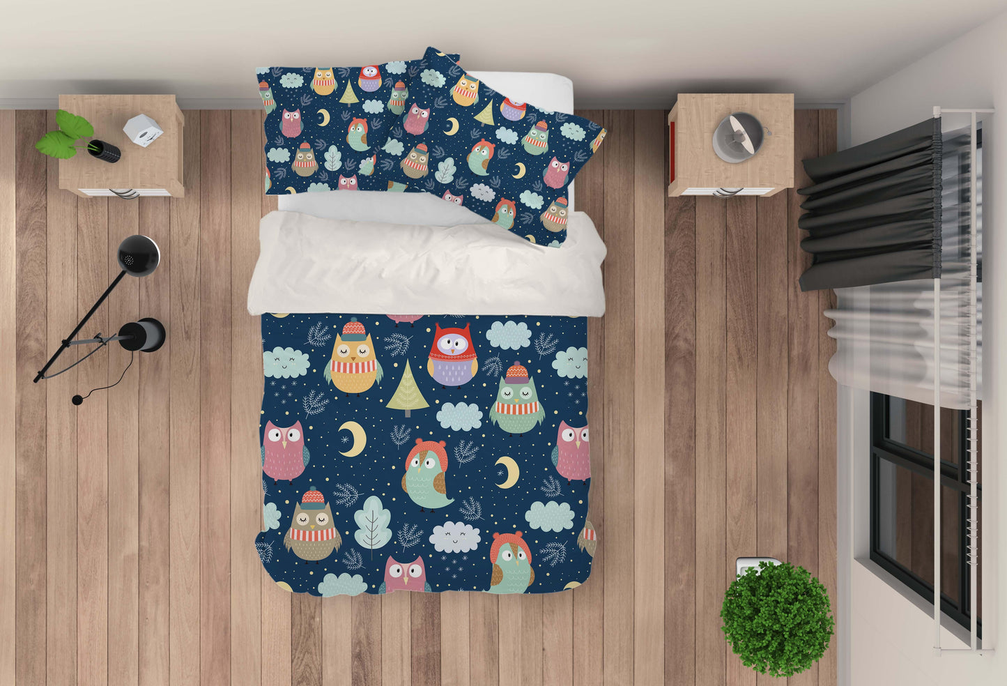 3D Cartoon Owl Star Moon Quilt Cover Set Bedding Set Pillowcases 48