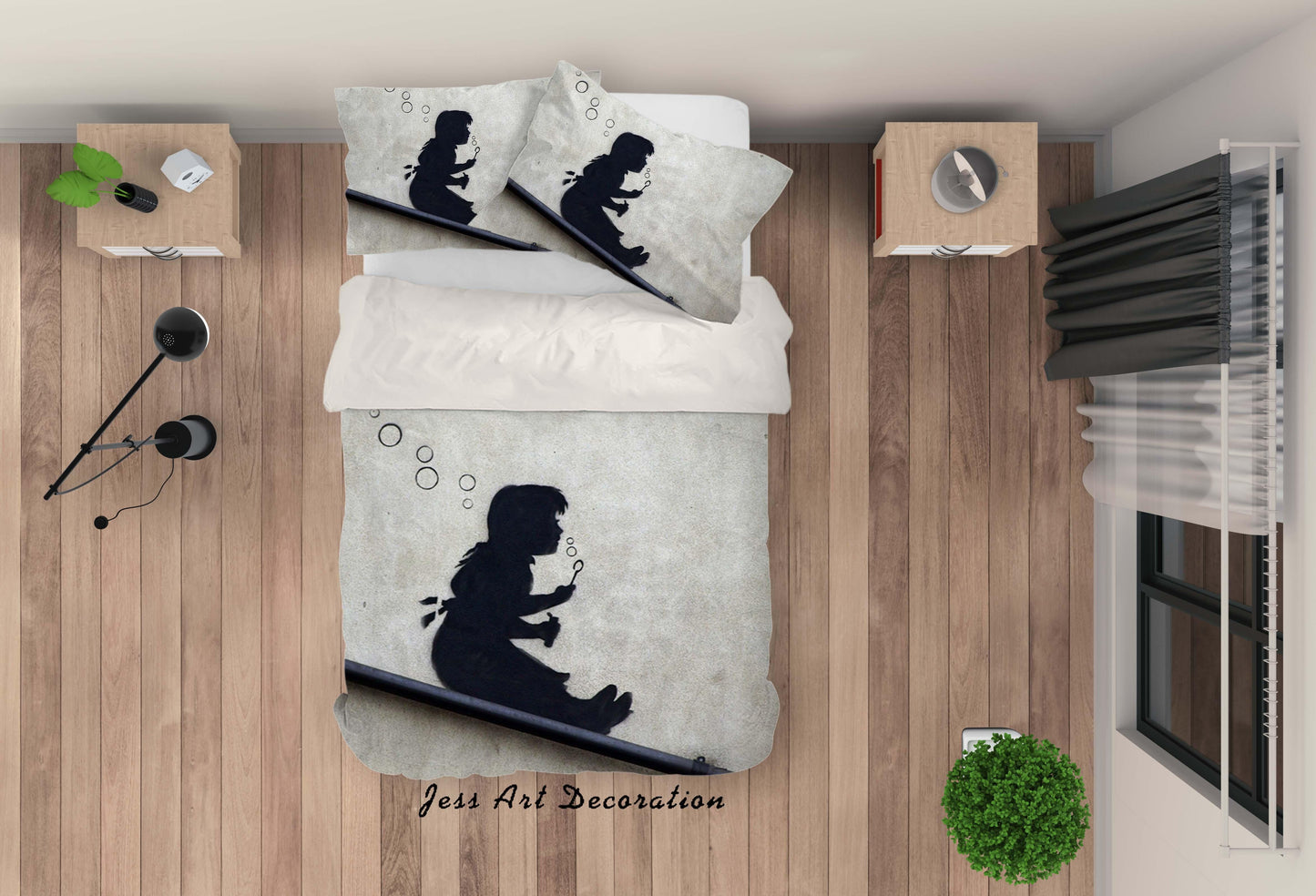 3D Banksy Mural Alone Girl Blow Bubbles Quilt Cover Set Bedding Set Duvet Cover Pillowcases ZY D124