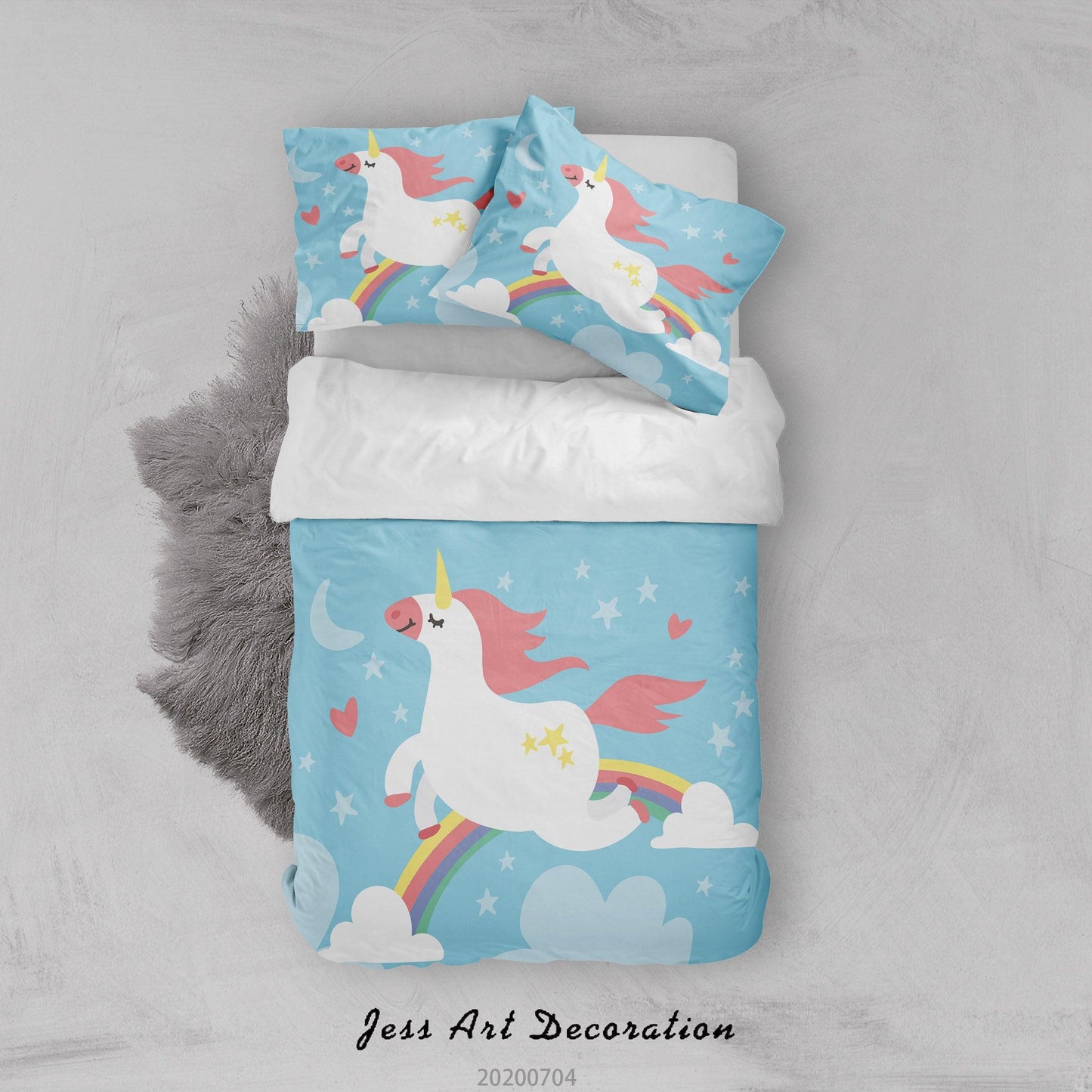 3D Blue Rainbow Unicorn Quilt Cover Set Bedding Set Duvet Cover Pillowcases SF201
