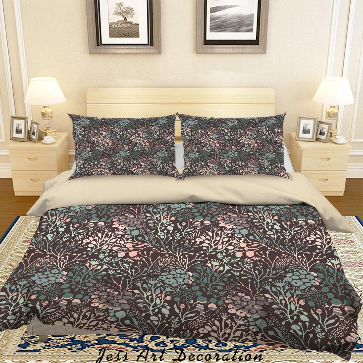 3D Abstract Hand Drawn Leaves Pattern Quilt Cover Set Bedding Set Duvet Cover Pillowcases WJ 6870