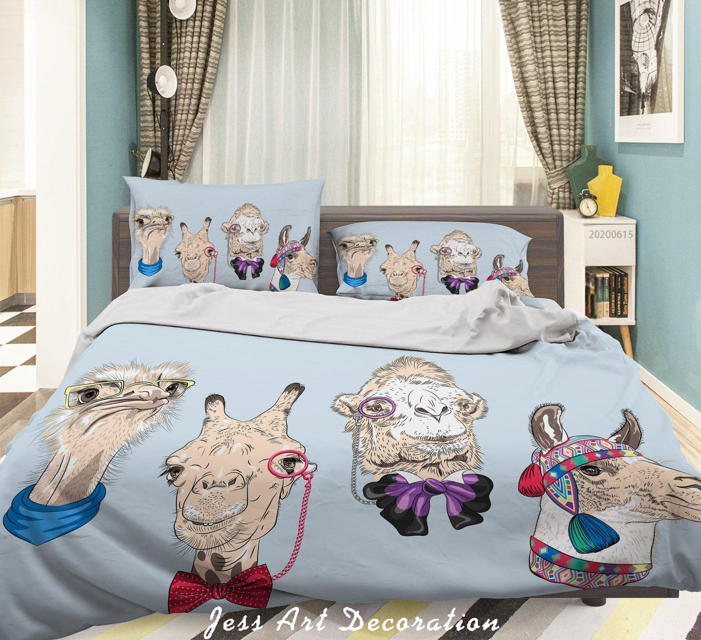 3D Blue Camel Ostrich Giraffe Quilt Cover Set Bedding Set Duvet Cover Pillowcases SF66