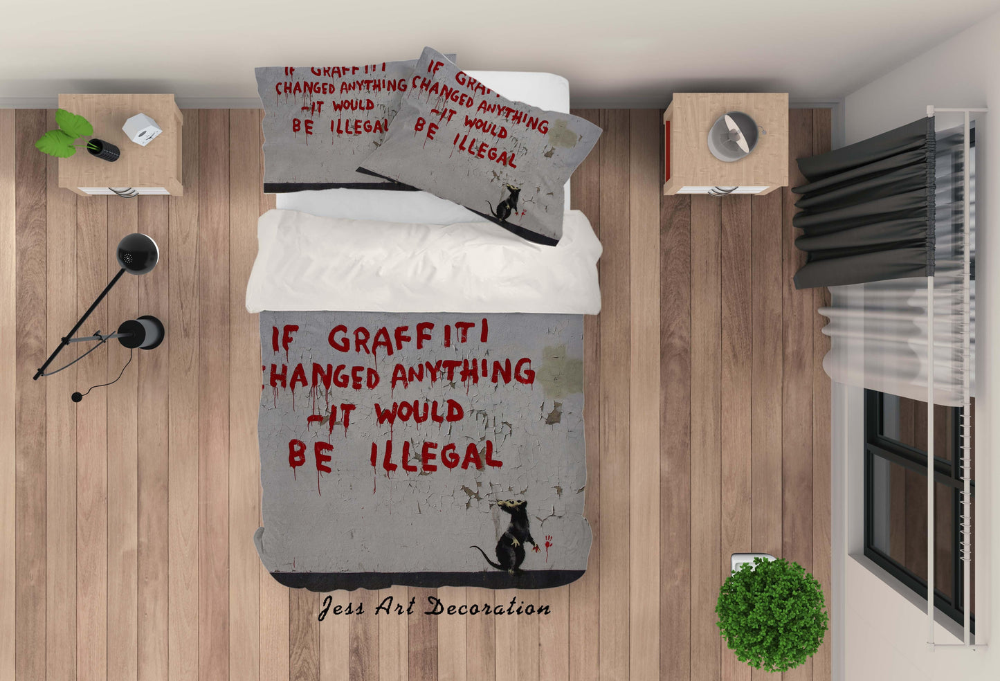 3D Banksy Mural Red Letter Quilt Cover Set Bedding Set Duvet Cover Pillowcases ZY D85