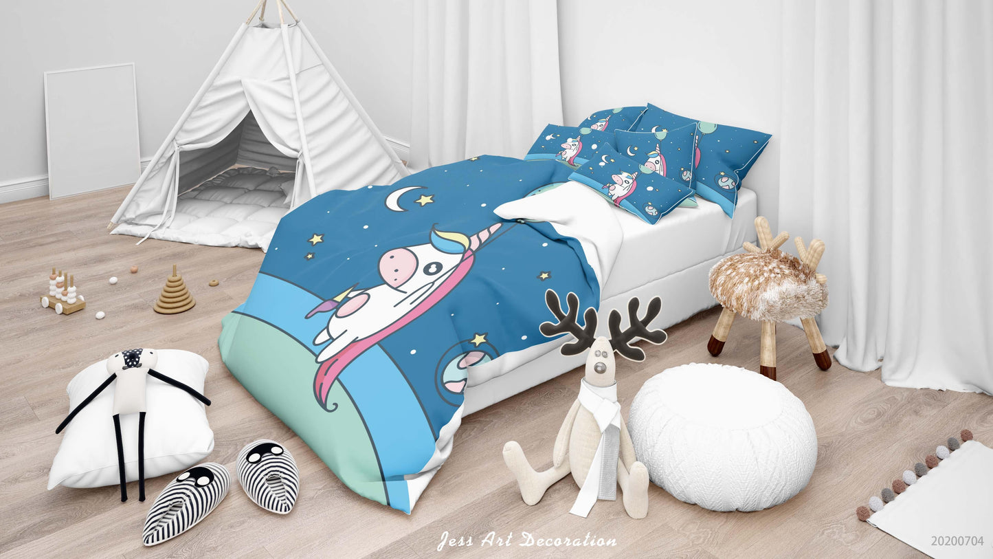 3D Blue Moon Star Balloon Unicorn Quilt Cover Set Bedding Set Duvet Cover Pillowcases SF48