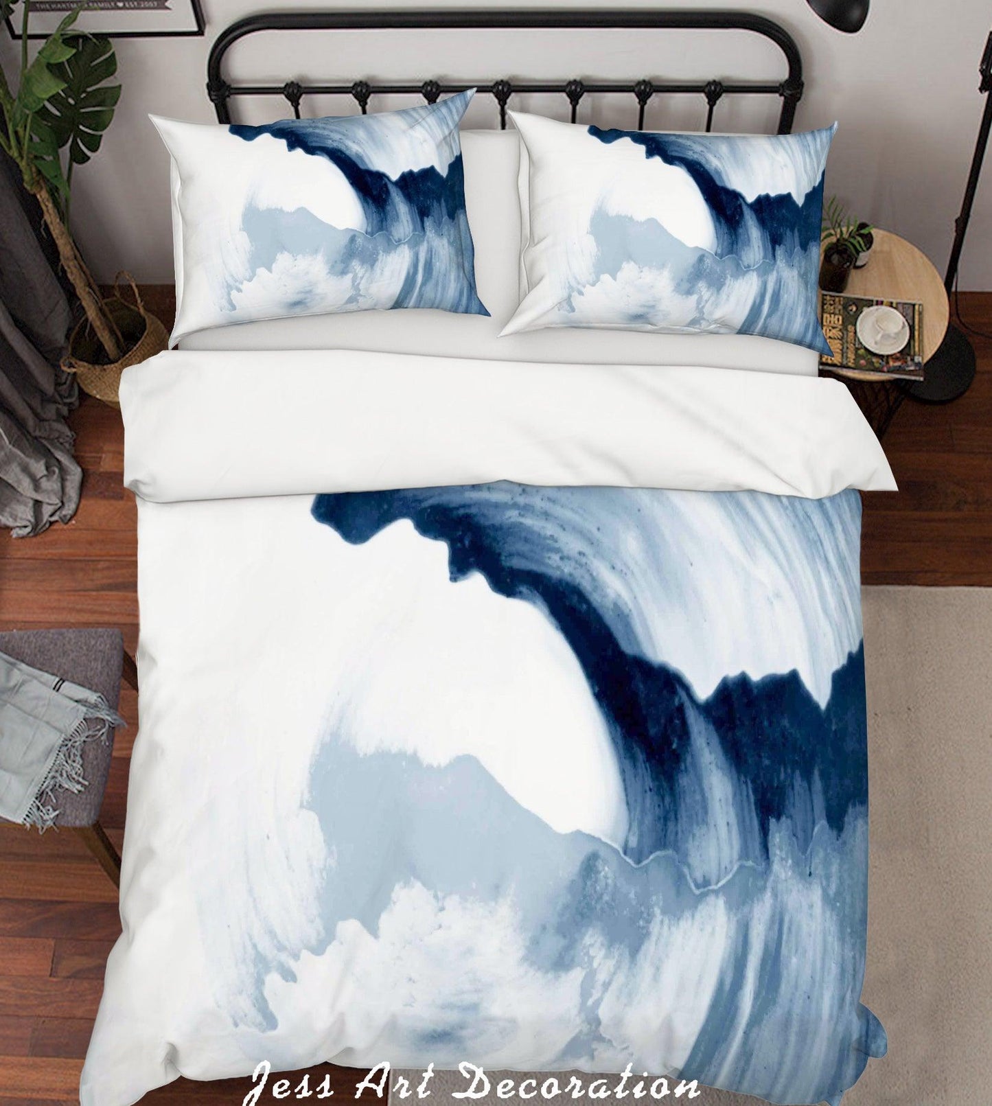 3D Blue Wave Quilt Cover Set Bedding Set Pillowcases 195