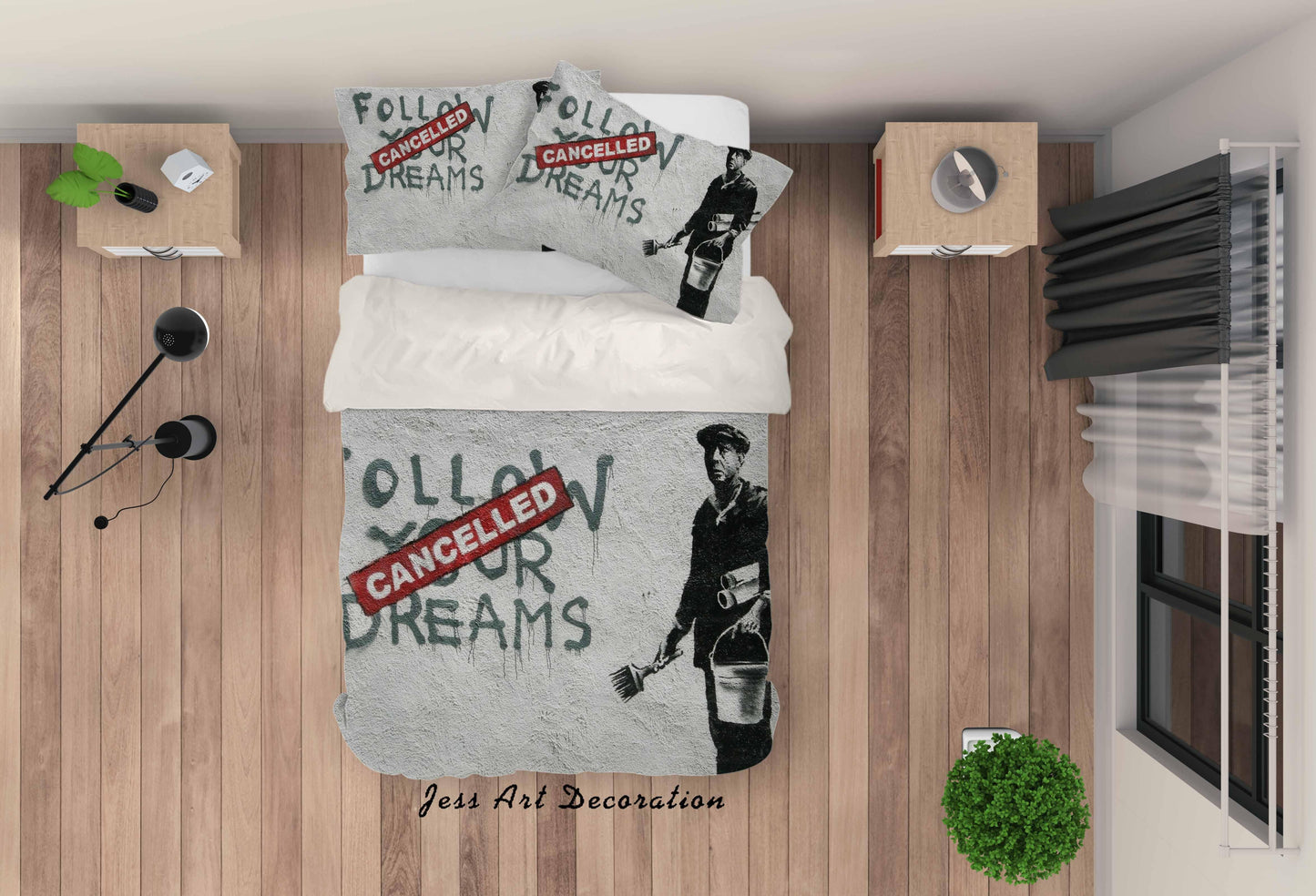 3D Banksy Mural Whitewasher Letter Quilt Cover Set Bedding Set Duvet Cover Pillowcases ZY D104
