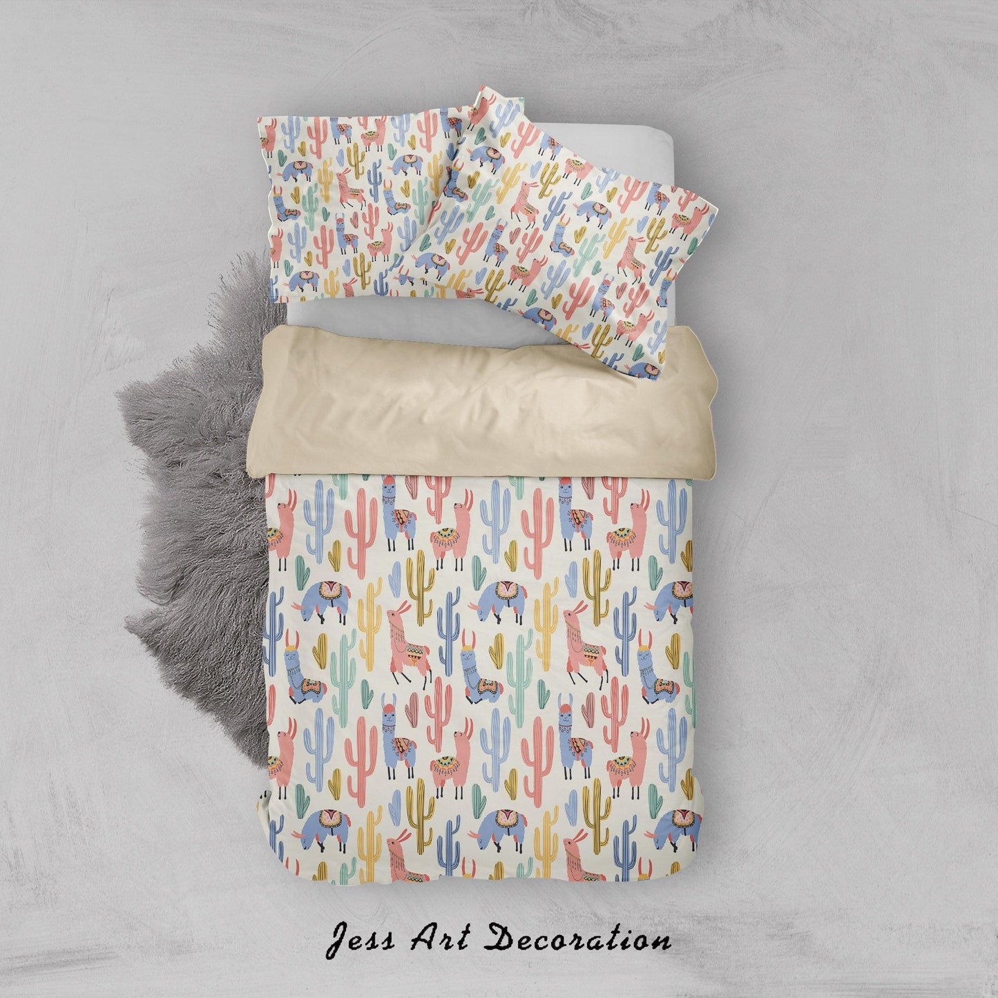 3D Cartoon Cactus Alpaca Quilt Cover Set Bedding Set Duvet Cover Pillowcases SF115