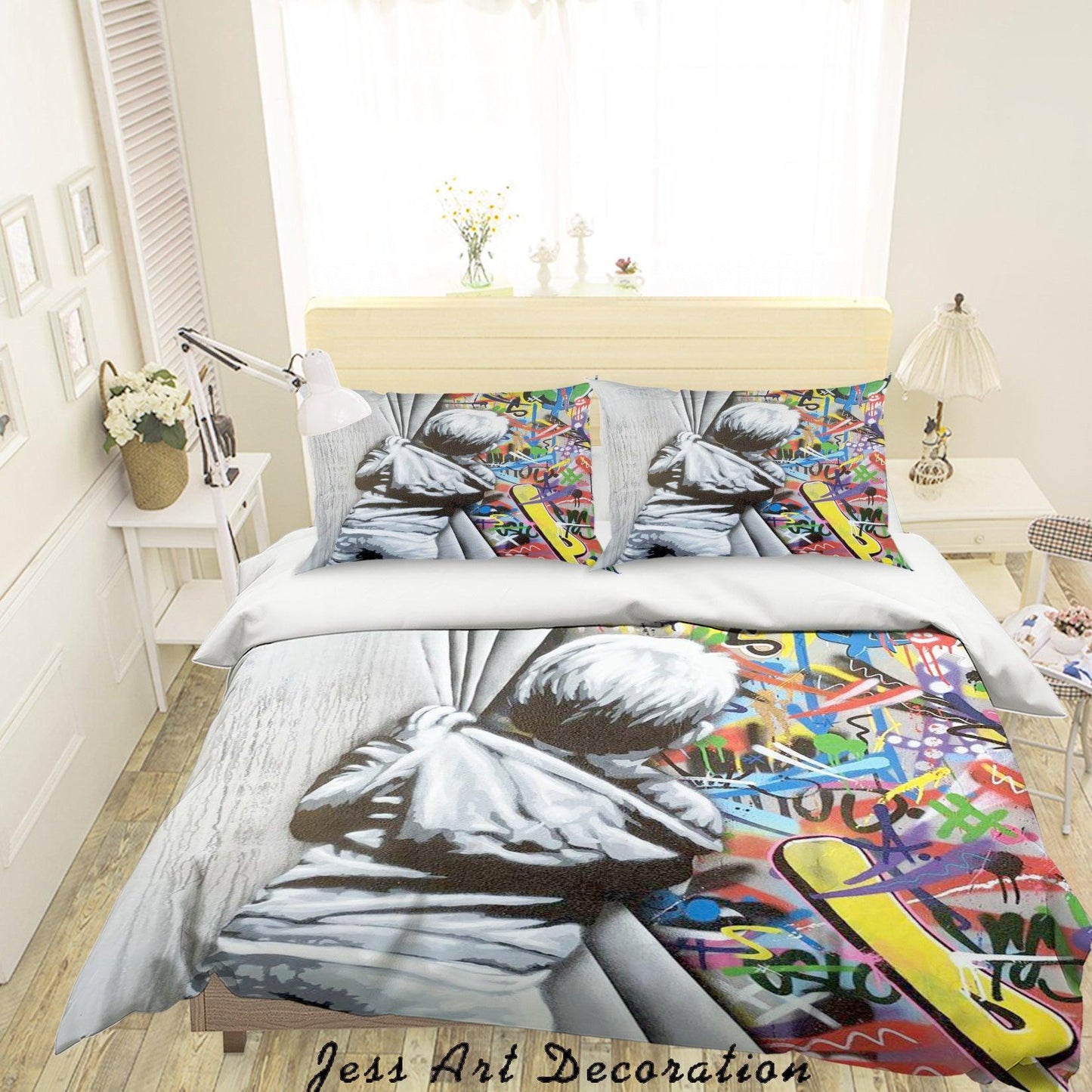 3D Banksy Mural Boy Colorized Graffiti Quilt Cover Set Bedding Set Duvet Cover Pillowcases ZY D99